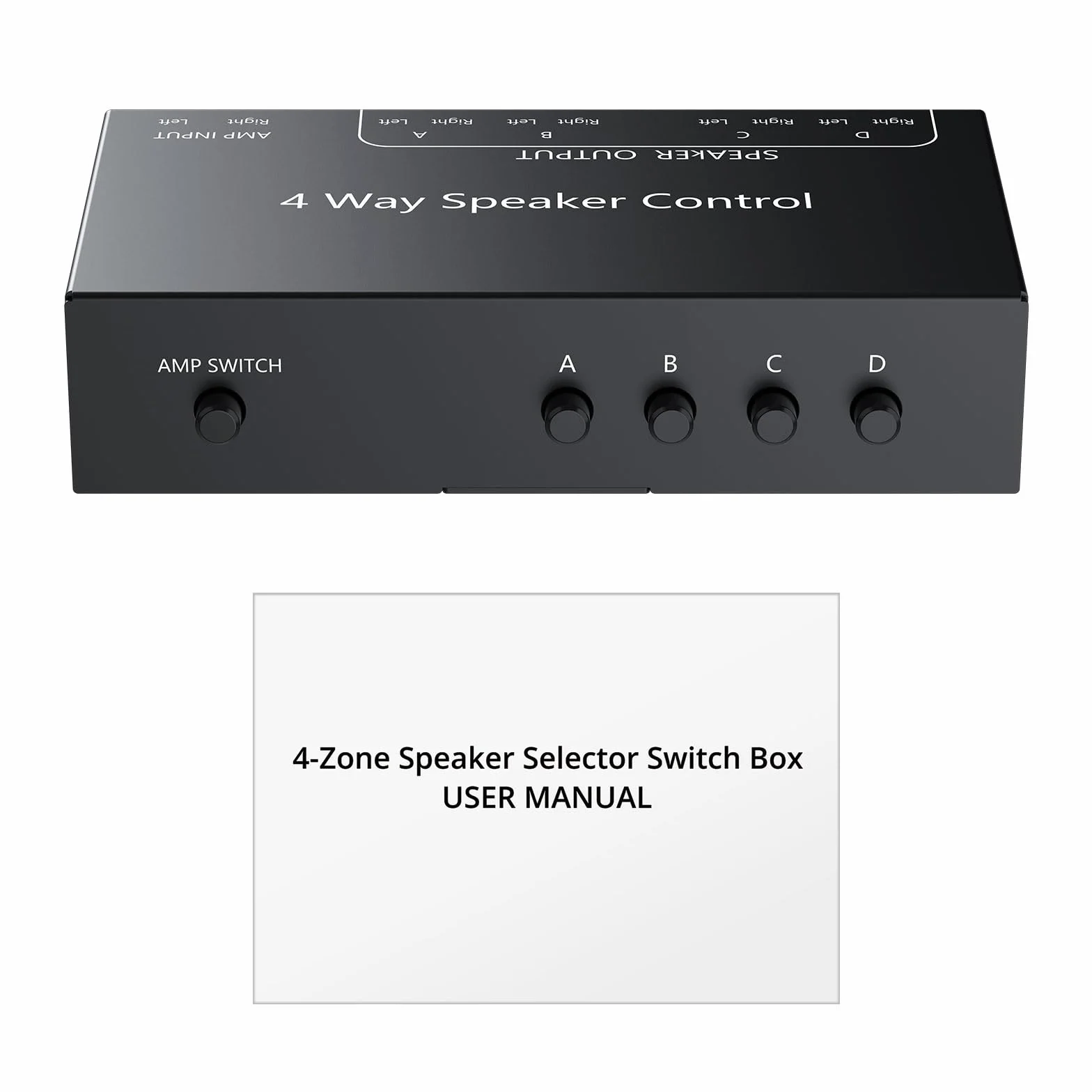 PROZOR Commutatore Altoparlanti 4 Zone Switch Passivo 1 Ingresso 4 Uscite 150W/Canale Selettore Passivo Altoparlanti 4 Zone Controllo Indipendente Zone A/B/C/D con Interruttore Master
