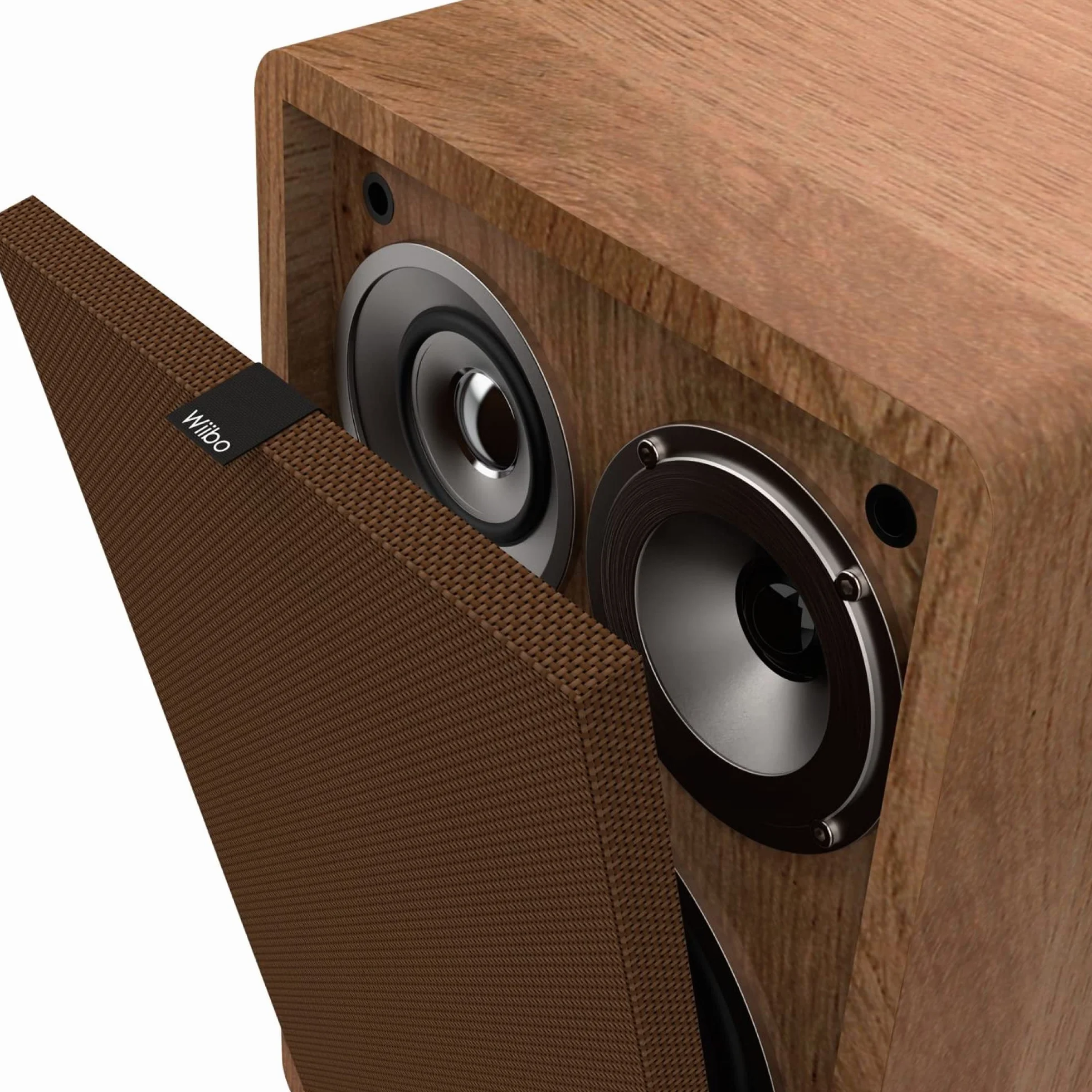 Wiibo Vintage 6 Walnut - Diffusori da Scaffale HiFi - Potenza 100W - Diffusori a 3 Vie - Griglia Rimovibile - Tweeter da 2", Squawker da 3" e Woofer da 5" - Suono Surround