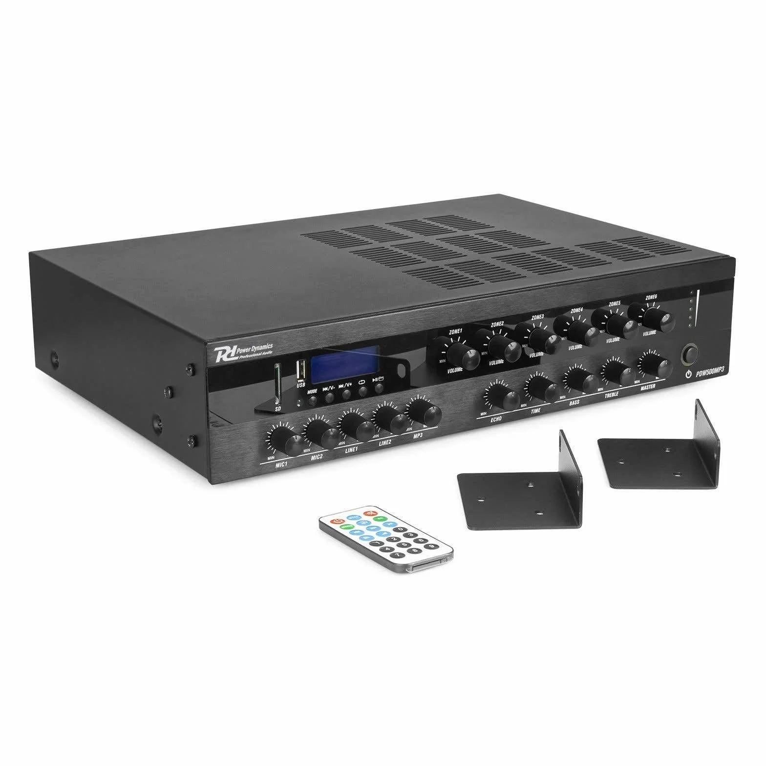 100v versterker met 6 zones - Power Dynamics PDW360MP3 - 100 volt versterker met Bluetooth - 360W