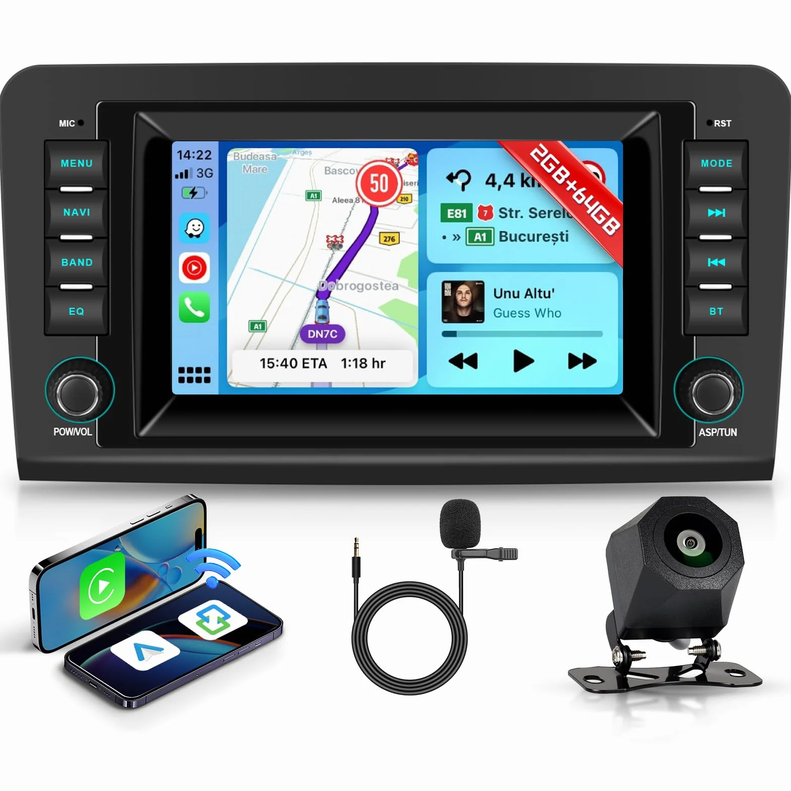 Hodozzy 2GB 64GB Android Autoradio per Mercedes-Benz Classe ML GL W164 X164 ML300/ GL320 350 420 450 500 Radio Carplay Android Auto Wireless, 7 Pollici Touchscreen GPS WiFi Bluetooth RDS Retromarcia