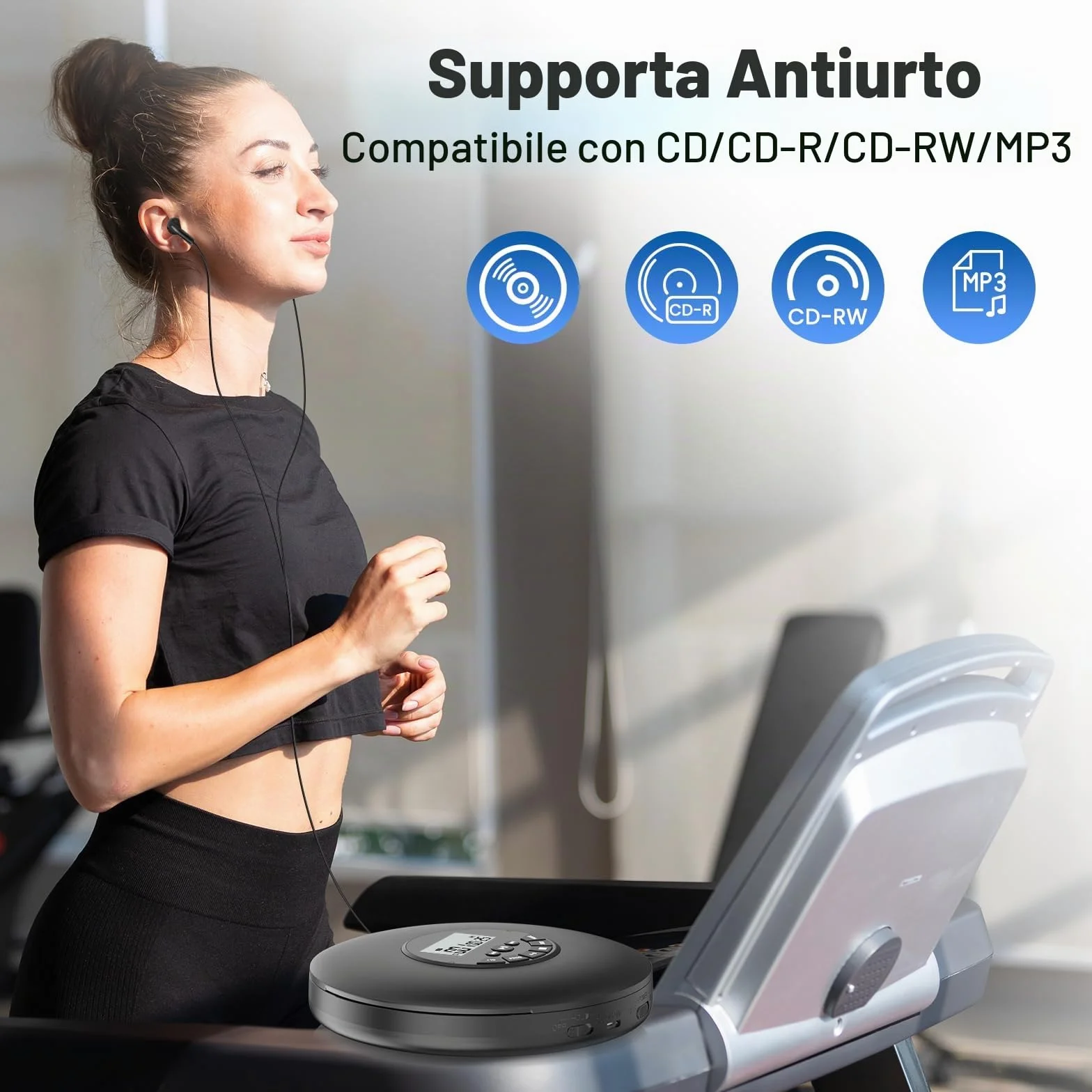 Arafuna Lettore CD portatile Compact Discman Personal Music Player Anti-Skip Protection Tracce programmabili Auricolari inclusi