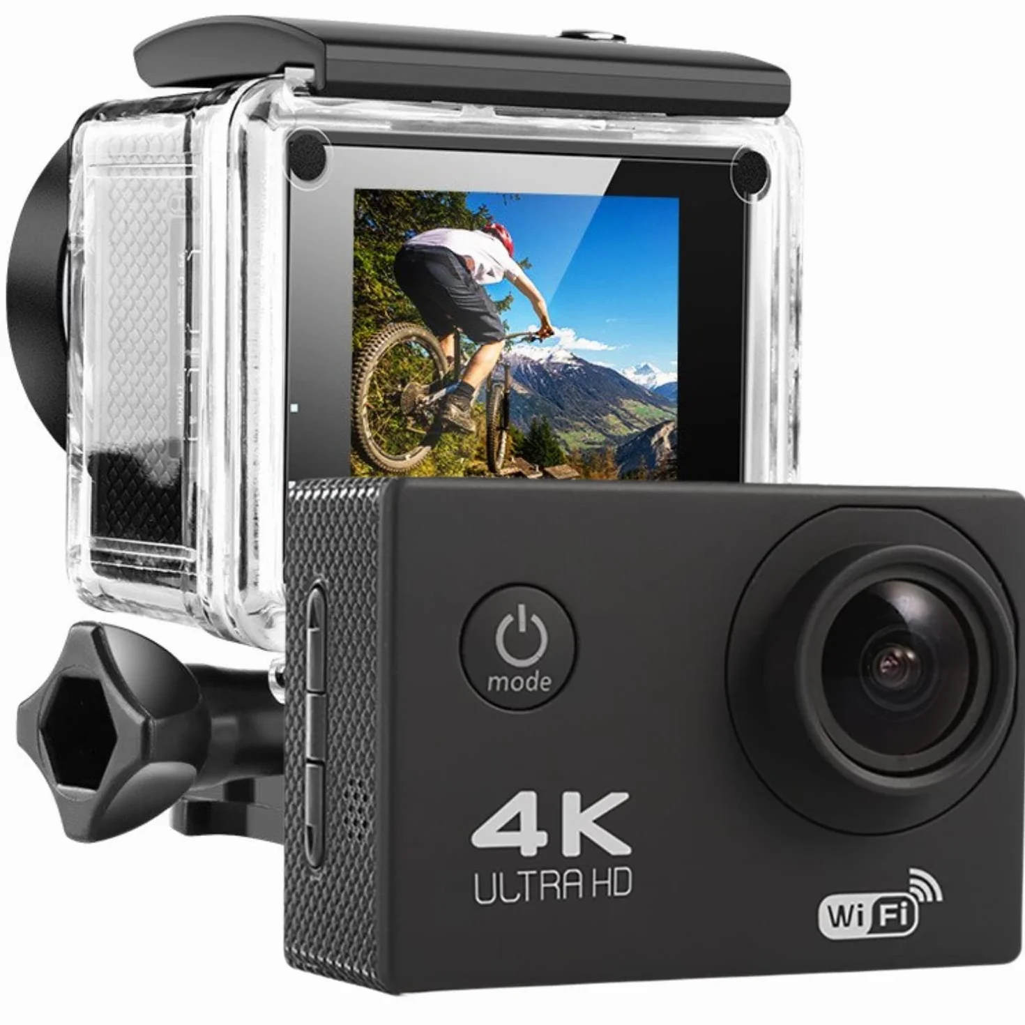 Action Camera HD 4K 8MP Wi-Fi, fotocamera impermeabile 30mUltra HD, stabilizzazione elettronica delle immagini subacquee, fotocamere sportive, set di accessori di montaggio