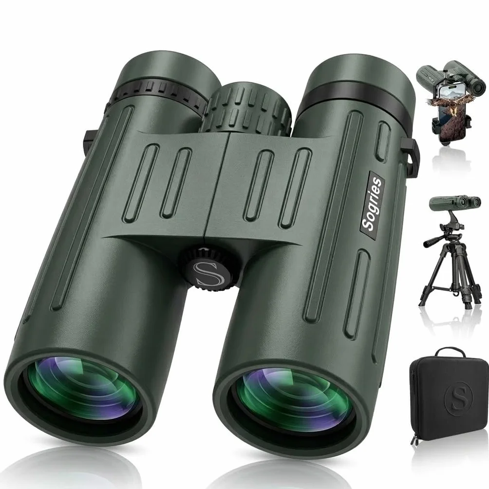 Binocolo 14 x 45 per adulti ad alta potenza, binocolo HD per bird watching, caccia, con adattatore per telefono in lega di alluminio, treppiede, impermeabile e a prova di nebbia, ampia visuale per