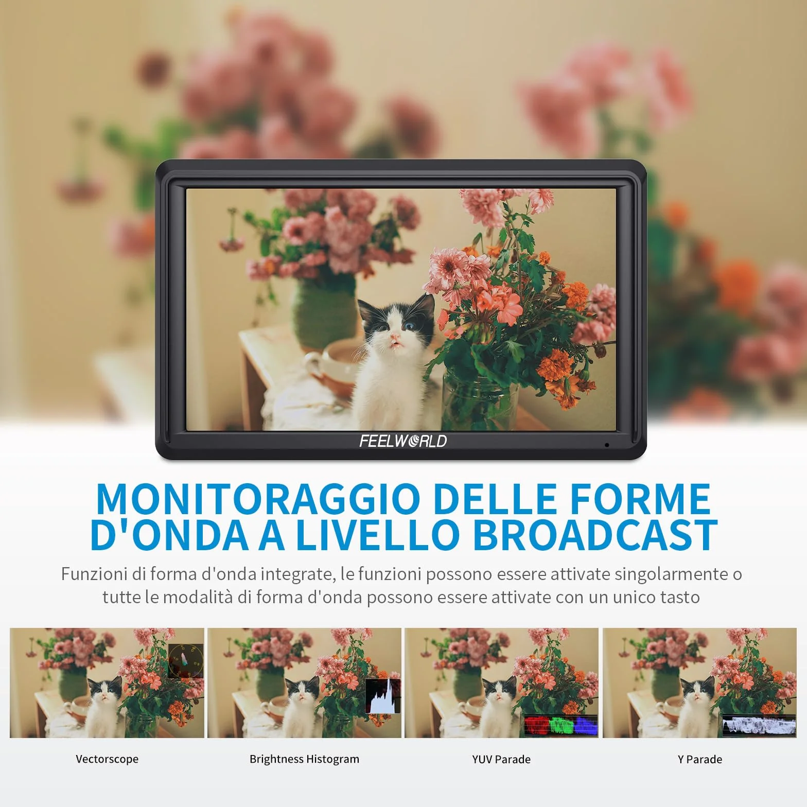 FEELWORLD S55V2 6 Pollici DSLR Field Minitor 3D LUT Full HD 1920x1152 IPS Peaking Focus Video Assist con 4K HDMI 8,4V DC Input Output Includono Braccio Inclinabile