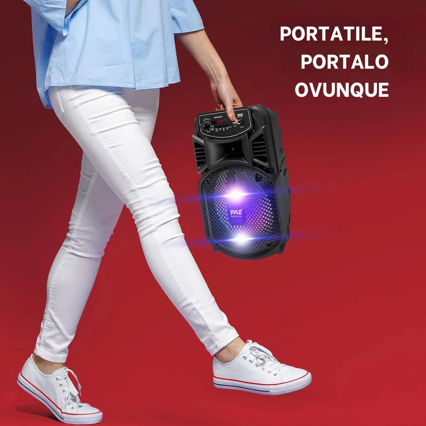 Pyle Speaker Bluetooth Portatile,Ricaricabile da 300W con Subwoofer da 20,32 cm e Tweeter da 2,54 cm, Ingresso Microfono, MP3/USB, Radio, Telecomando