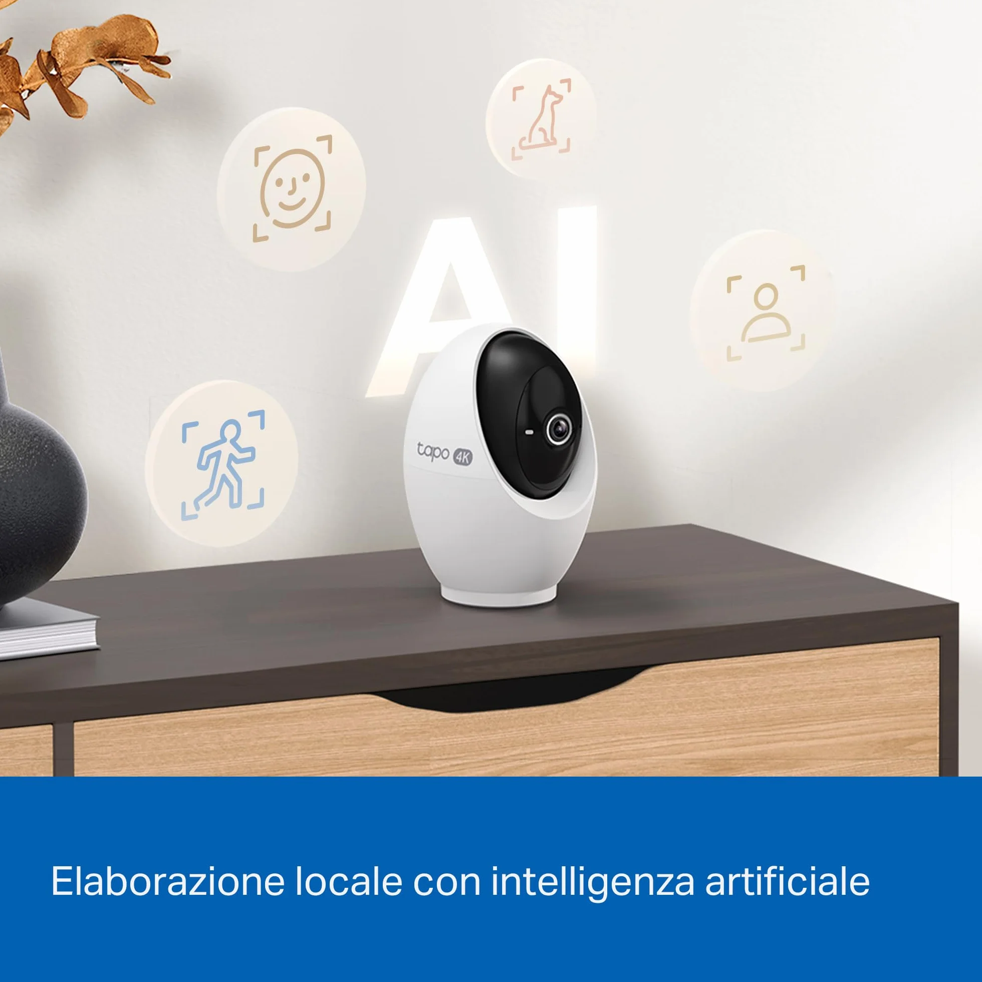 Tapo C260 4K 8MP Telecamera WiFi Interno, Rilevazione e Notifiche Smart AI, Riconoscimento Facciale, Visione Notturna Migliorata, Compatibile con Alexa, Modalità Avanzata di Privacy, Block Zones