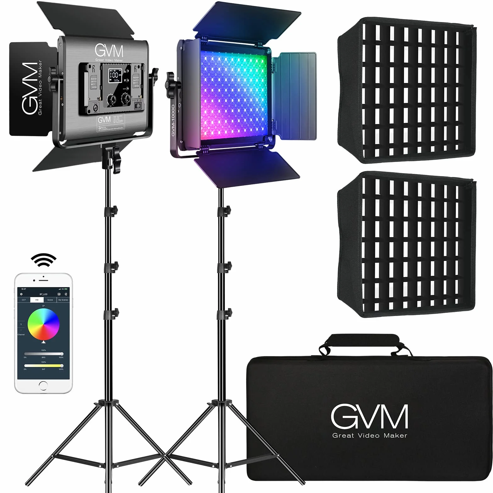 GVM GreatVideo Maker SoftboxLED con luce RGB 3200K-5600K Illuminazione a LED con treppiede, luce continua studio fotografico