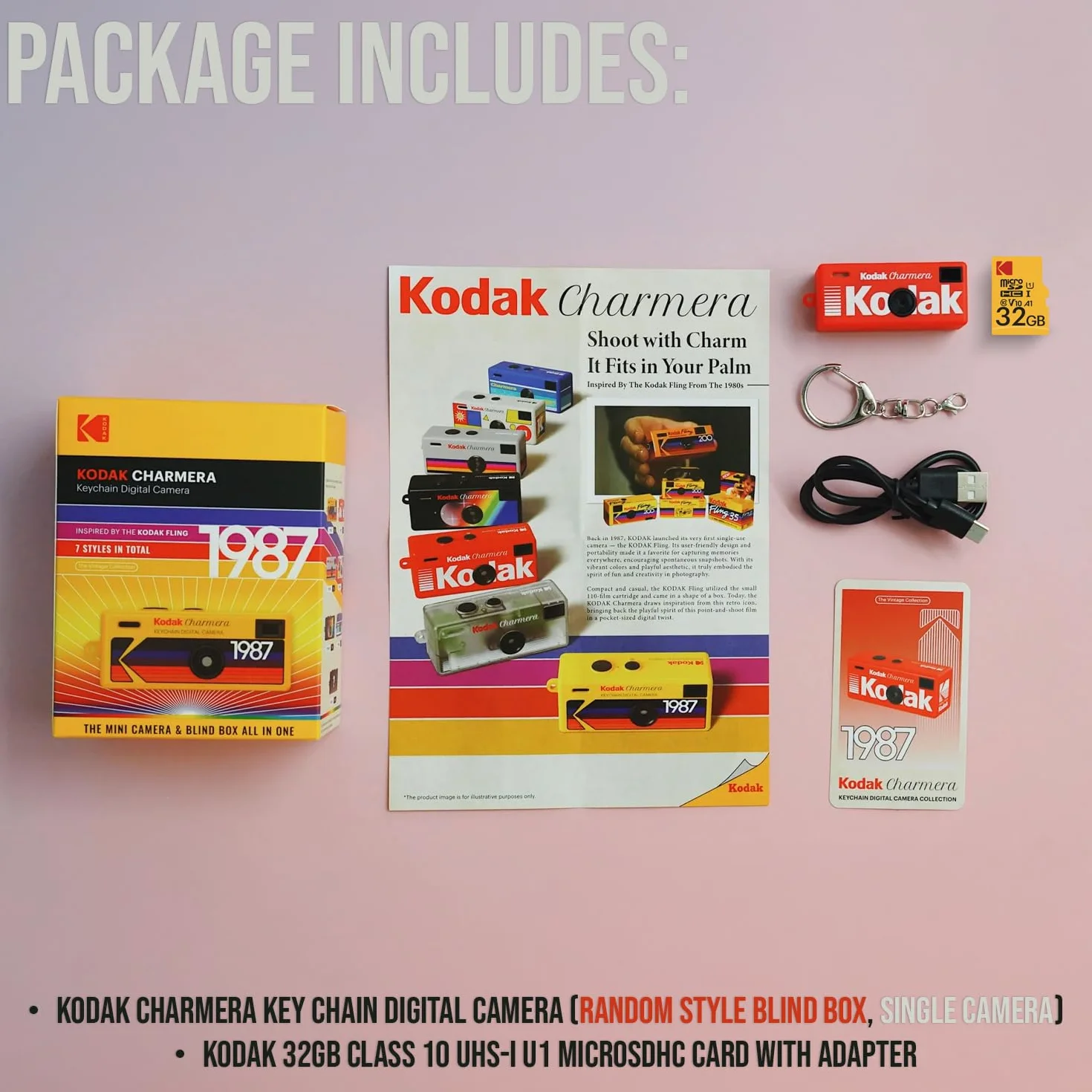 Kodak Charmera - Portachiavi con fotocamera digitale (scatola cieca di stile casual, singola fotocamera) con pacchetto di scheda di memoria da 32 GB (2 articoli)