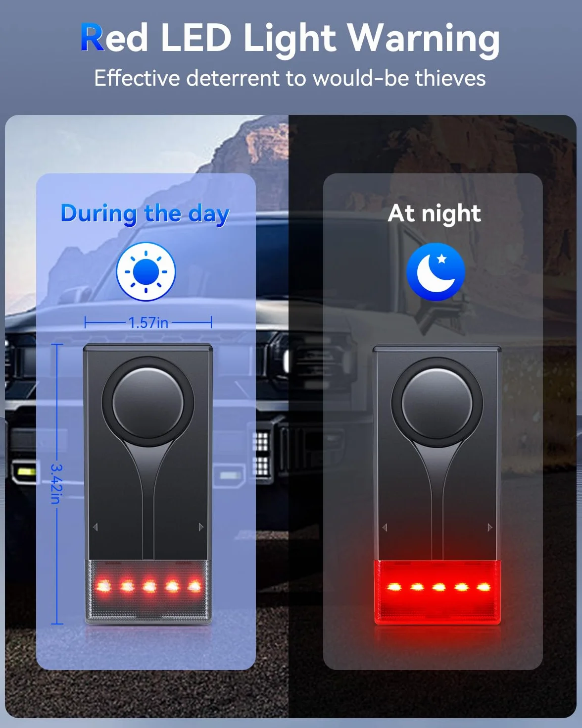 Allarme auto 108 dB antifurto con sensore vibrazione luce rossa telecomando senza fili fissaggio magnetico