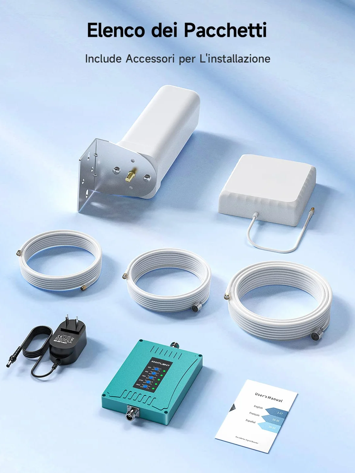 ANNTLENT Ripetitore 4G 3G 2G Amplificatore Segnale Cellulare Mobile Ripetitore Segnale GSM/LTE/DCS/WCDMA, Bande 1/3/7/8/20, Per Urbano/Rurale/Seminterrato/Casa ecc, Supporta Tutti Gli Operatori