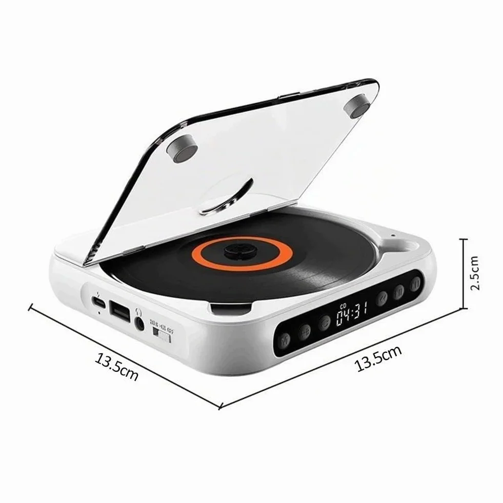 Lettore CD portatile con Bluetooth, piccoli lettori CD Hi-Fi con altoparlante, riproduttore compatto per auto/studio/viaggi, con cavo USB-C e auricolari (nero)