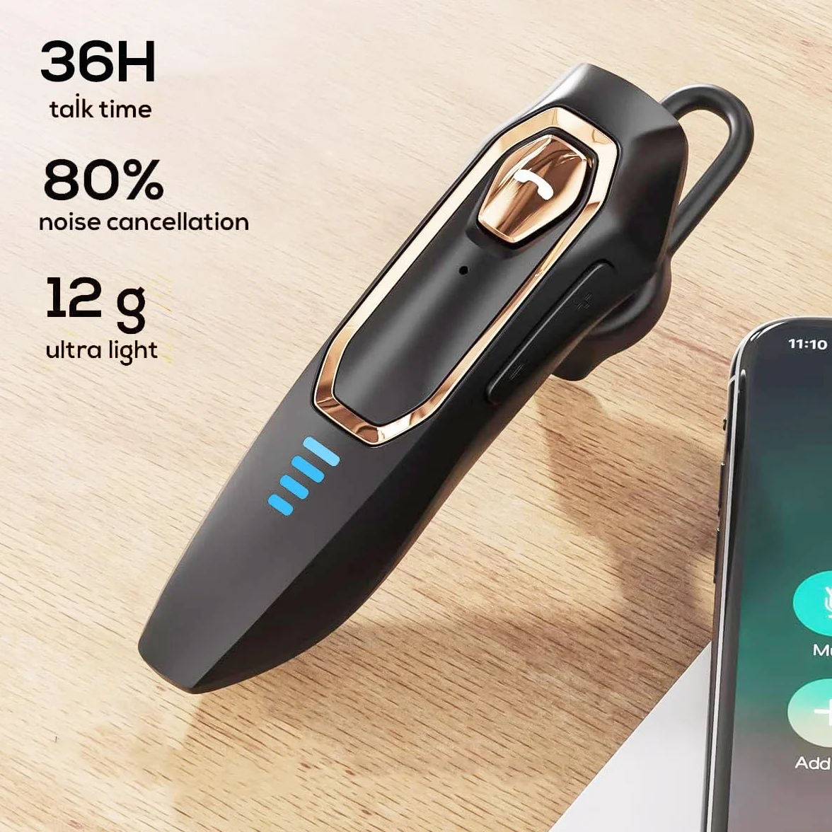 Auricolare Singolo Bluetooth 5.4, con cancellazione del rumore, Auricolari Bluetooth mono vivavoce 36 ore di conversazione, Cuffie wireless per camionisti/magazzini