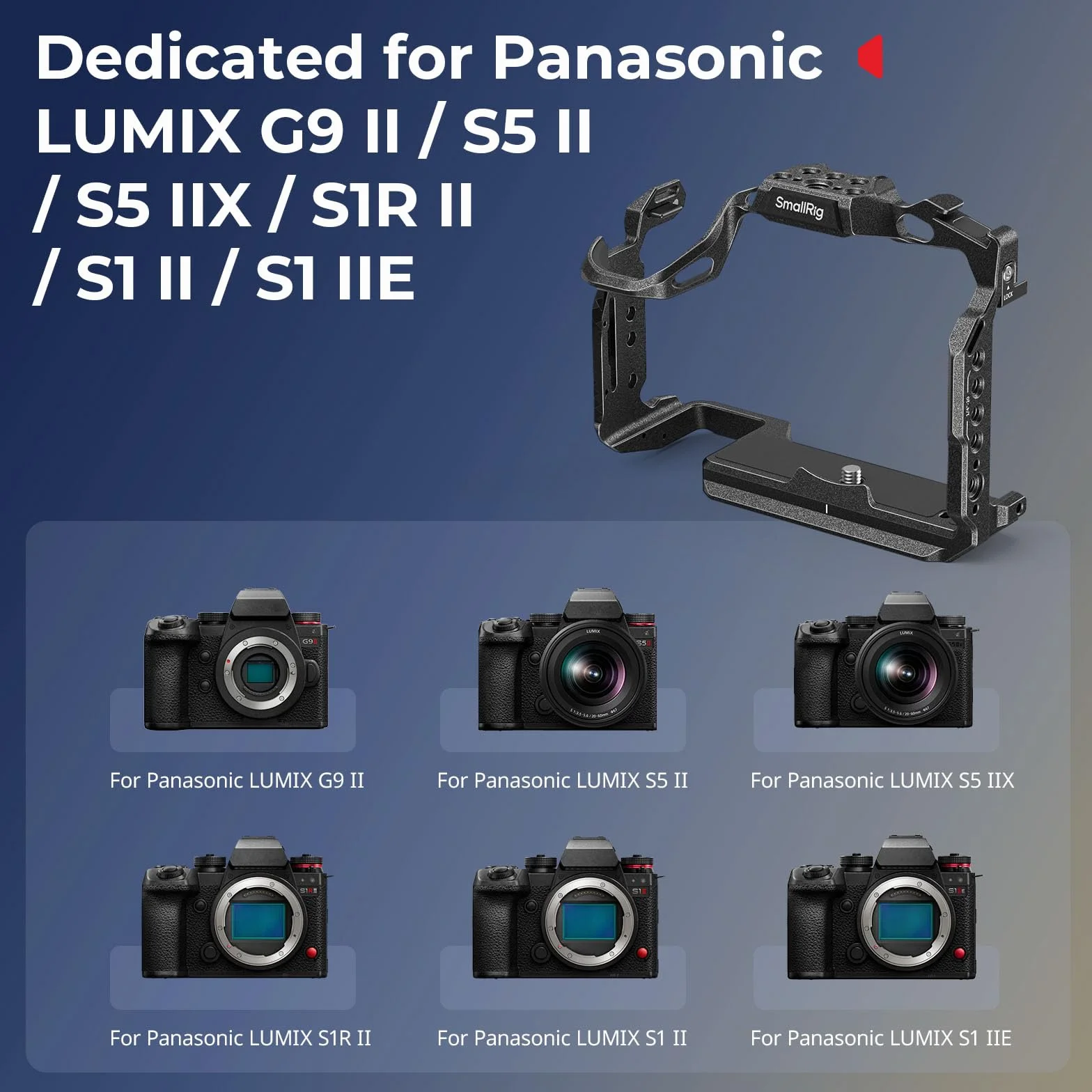 SMALLRIG Gabbia per fotocamera Panasonic S1R II/S1 II/S1 IIE, piastra a sgancio rapido integrata per Arca-Swiss, supporto per scarpa fredda, slot per cinghie, fori filettati da 1/4"-20 e 3/8" - 16