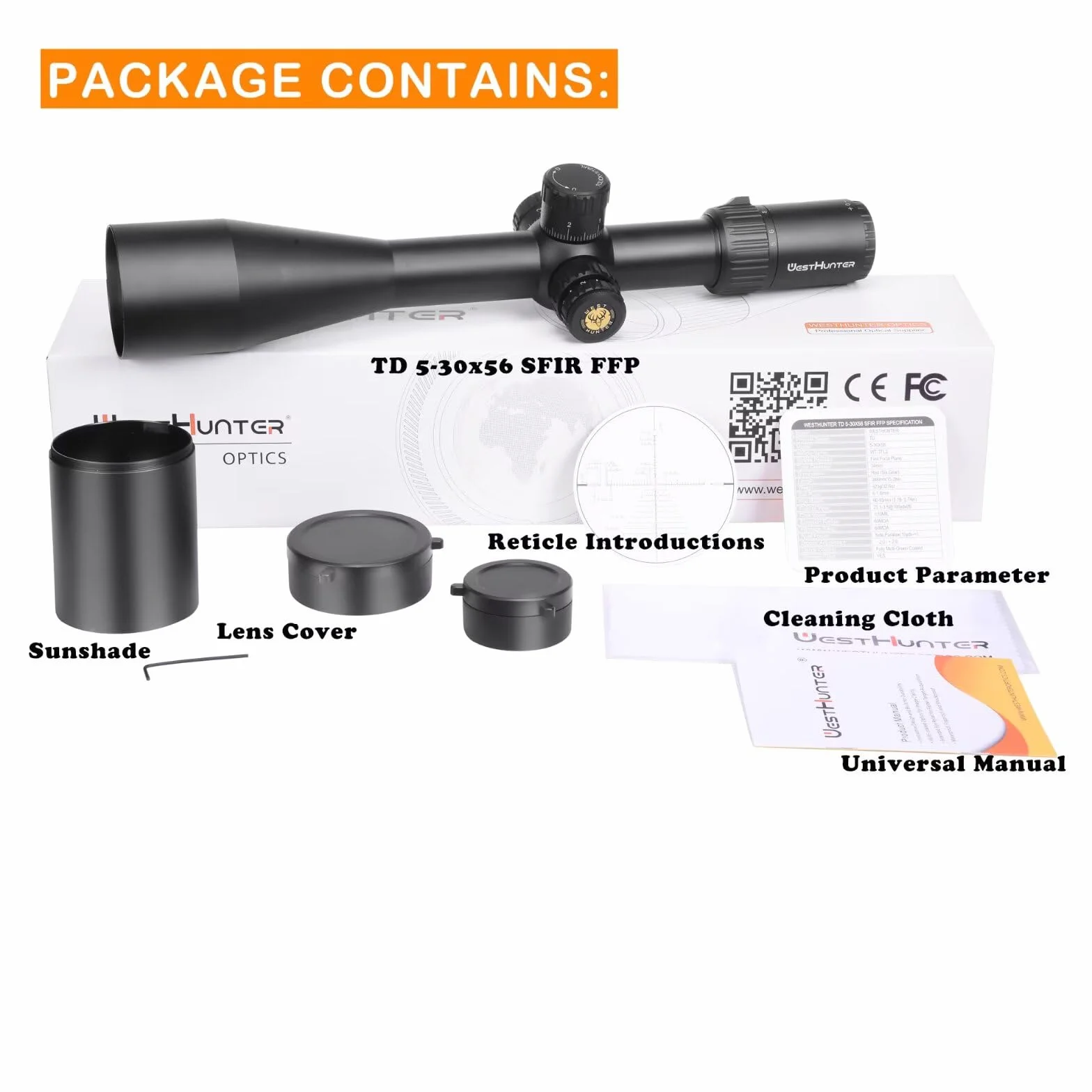 WestHunter Optics TD 5-30x56 SFIR FFP Precision Mirino Telescopico per Tiro di Competizione, Reticolo Illuminato a Primo Piano Focale 1/10 MIL, Tubo da 34mm con Torretta di Azzeramento Stop Zero