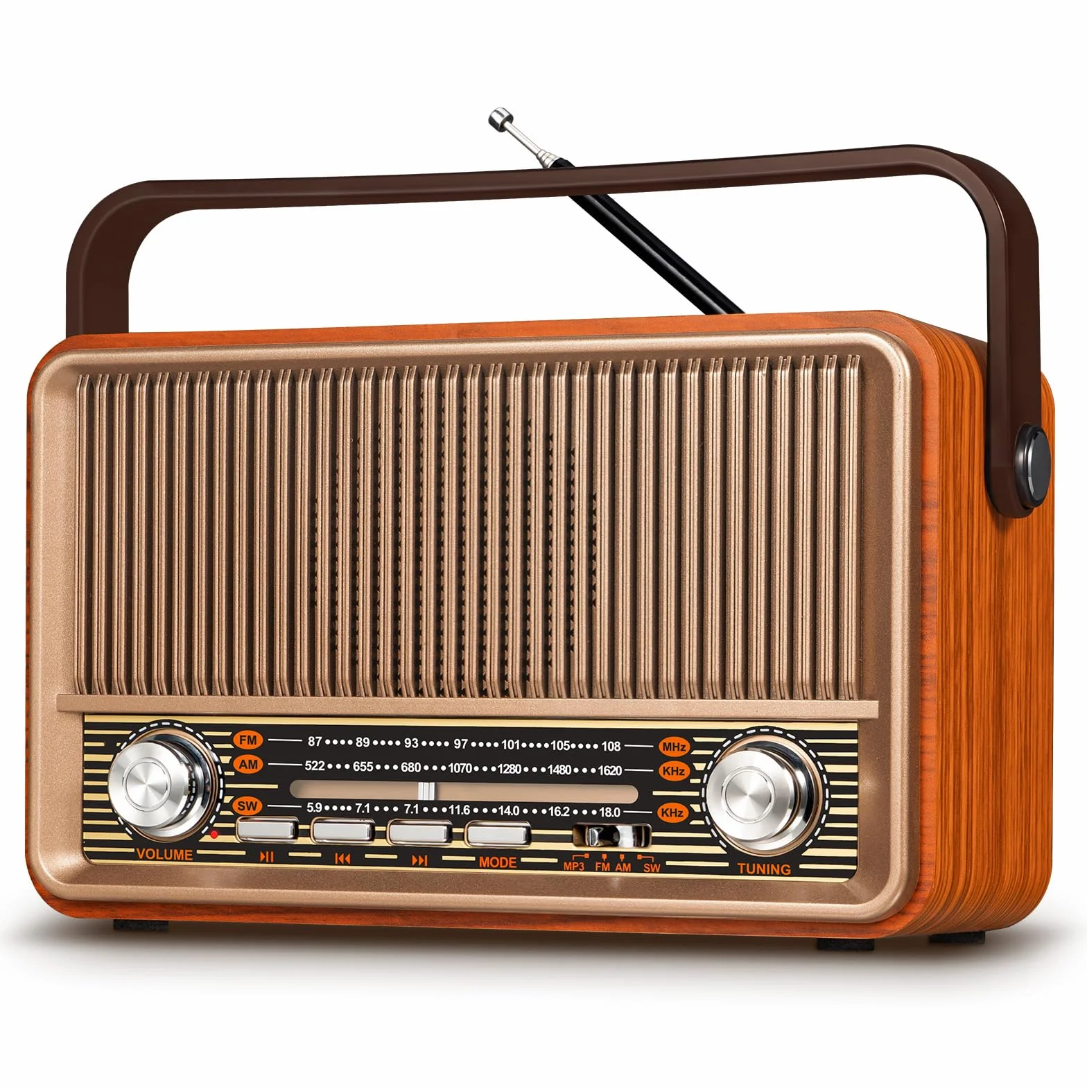 PRUNUS J-120 Radio Portatile Vintage Legno FM/AM/SW Altoparlante Bluetooth Retro Batteria Ricaricabile 1800 mAh