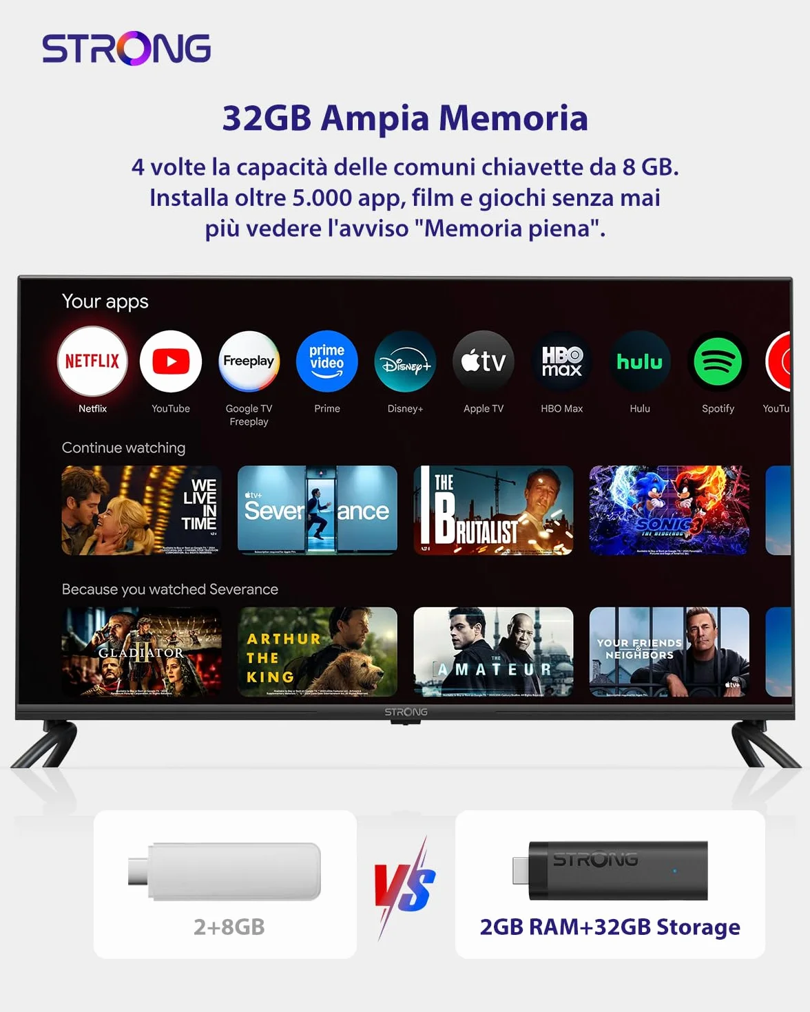 STRONG LEAP-NOVA-X TV Stick 4K UHD, Android 14, 32GB Memoria, Dolby Vision/Audio, Wi-Fi 6, HDR10+, Controllo Vocale, Chromecast Integrato, Streaming Oltre 5000 App
