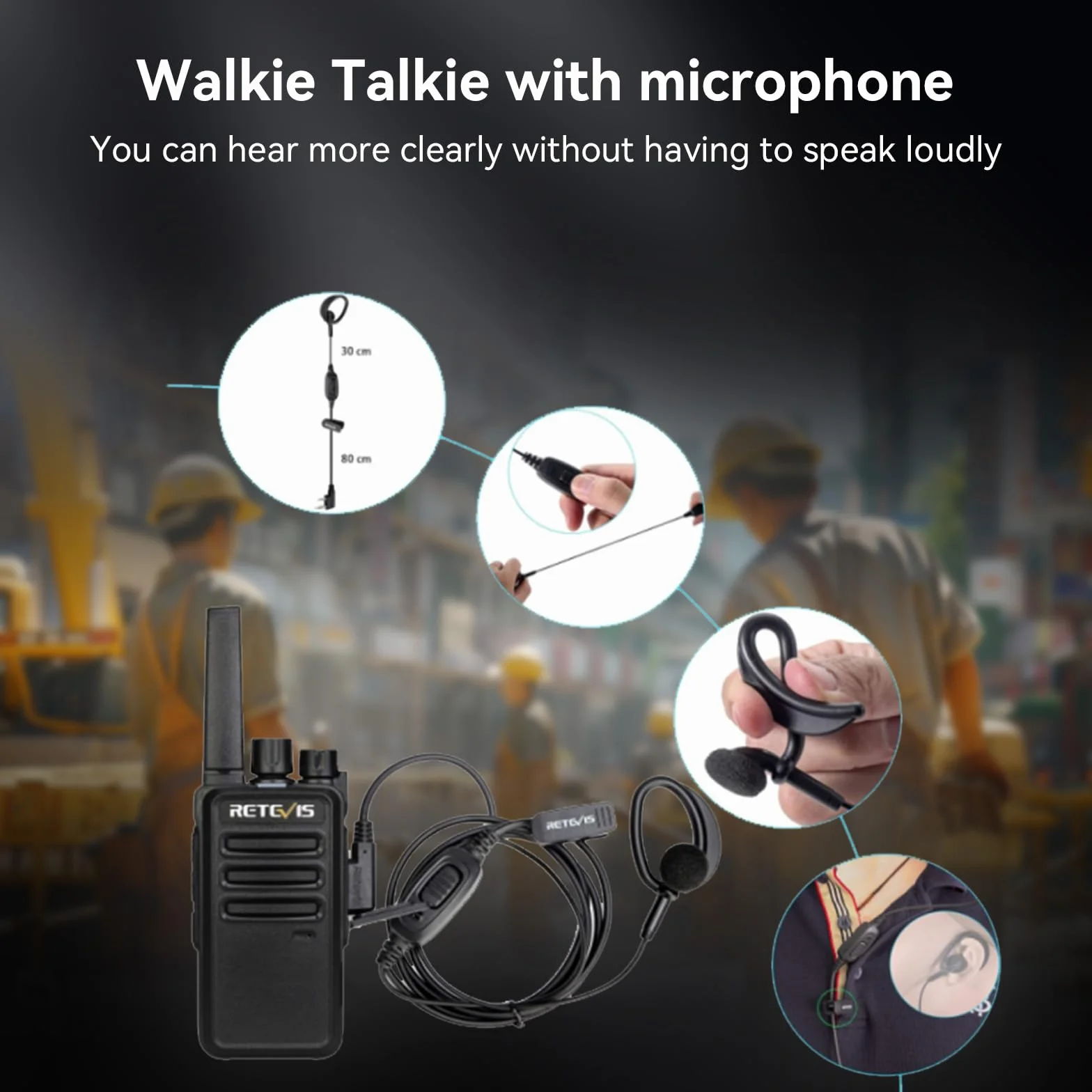 Retevis RT668 Walkie Talkie PMR446 Ricetrasmittenti VOX Anticaduta Antipolvere Auricolari 4 Pezzi Nero