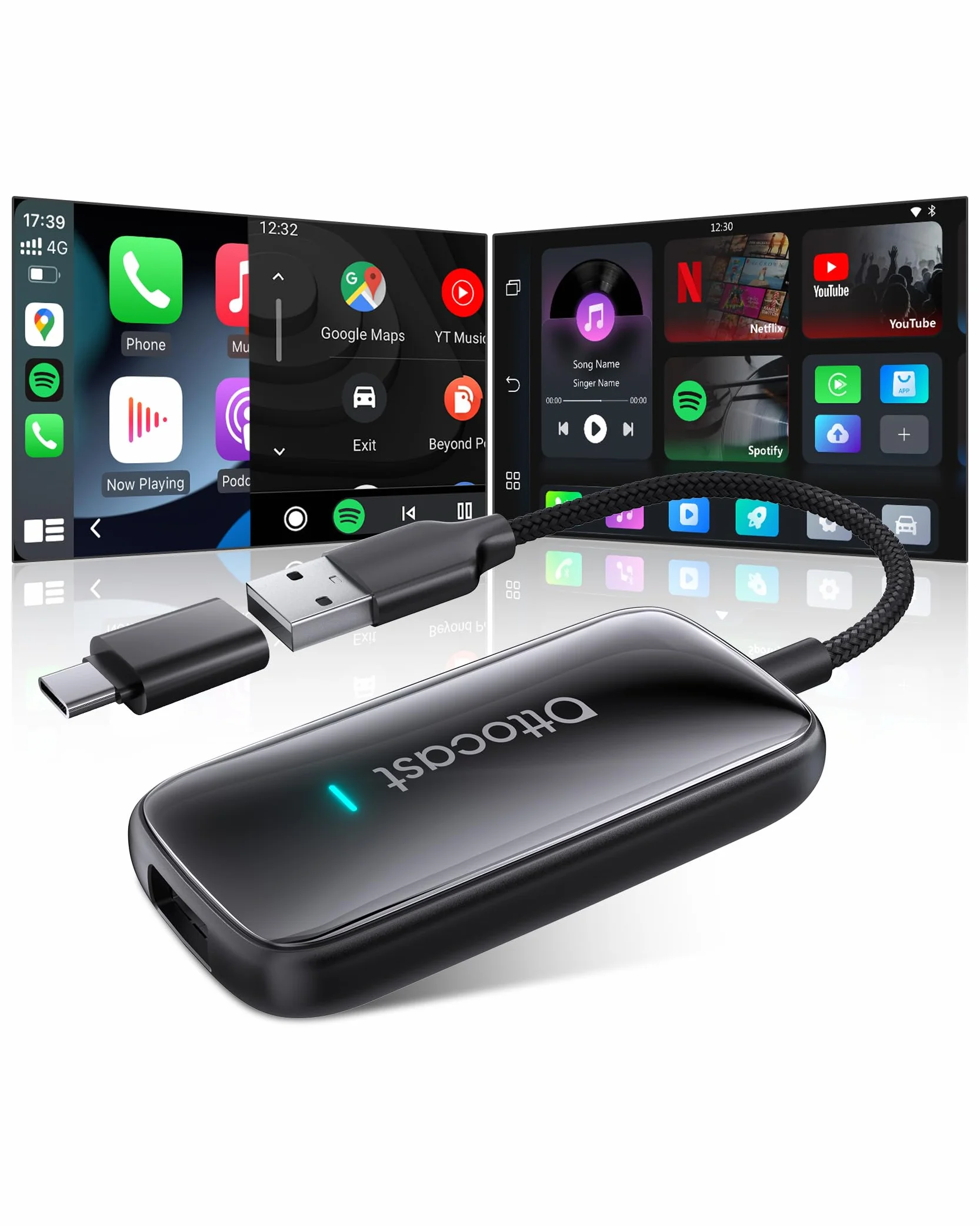 OTTOCAST Play2video Ultra 2026, Adattatore CarPlay e Android Auto Wireless con App Hub e YouTube, Plug & Play, Chip 5G, 4GB + 32GB, WiFi 6, Adattatore All-in-1 per Auto con CarPlay Cablato dal 2016