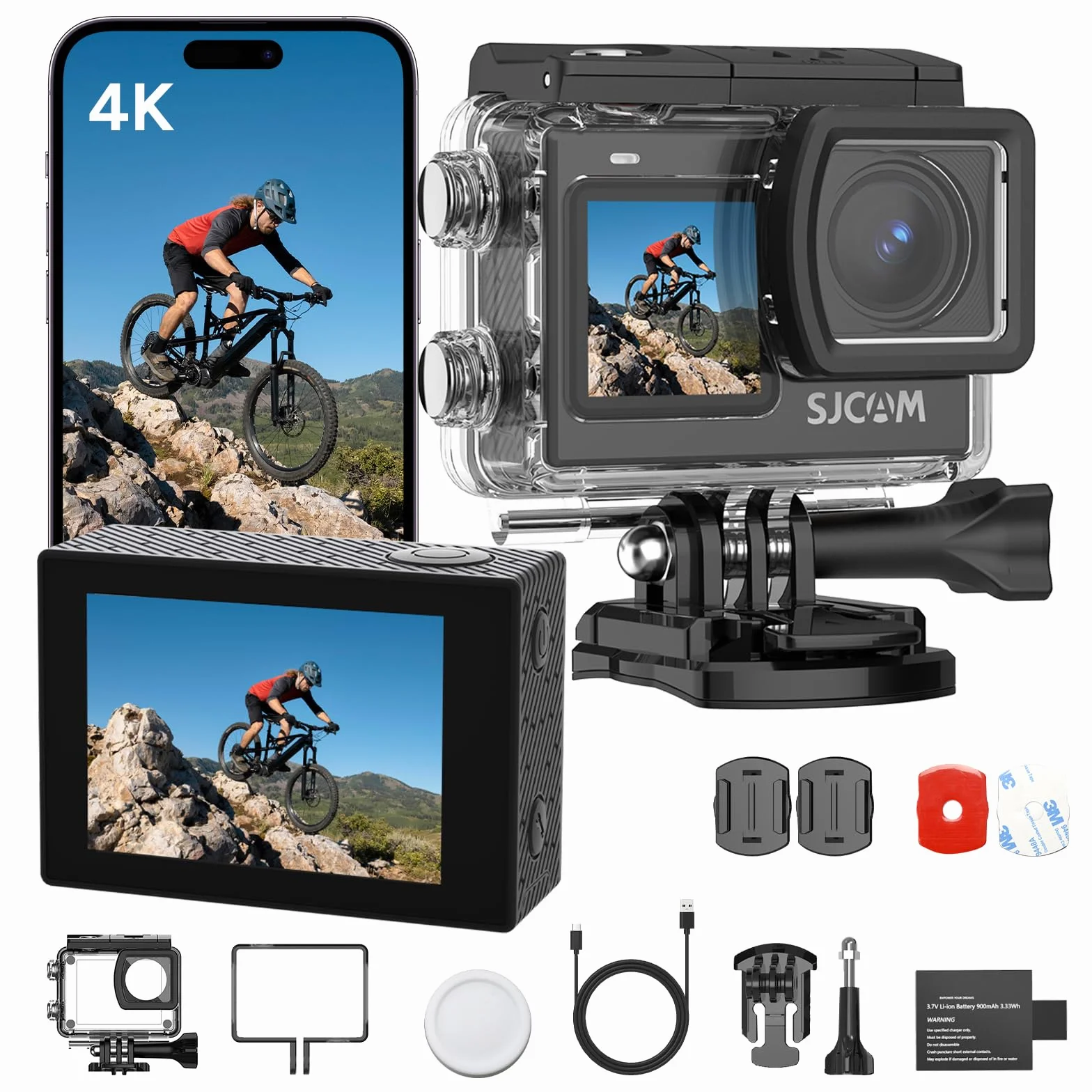 SJCAM SJ6 ULTRA Action Cam 4K Doppio Schermo Touch Videocamera Subacquea 30M Sensore 1/2.7" CMOS 166° Grandangolo Stabilizzazione EIS 6-Assi WiFi 2 Batterie Kit Accessori Moto