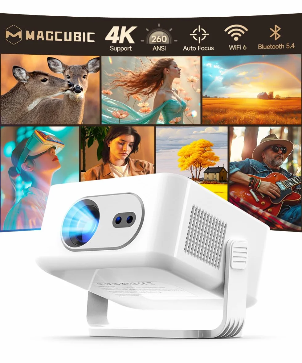 Magcubic Proiettore HY300max, Mini Proiettore 4K & 8K Supporta – Videoproiettore con WiFi 6, BT 5.4, 260 ANSI, Autofocus e Correzione Trapezoidale Automatica per Home Cinema, Ufficio e Campeggio