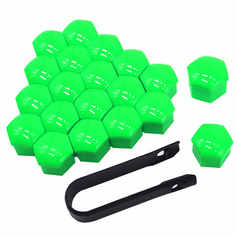 20 Pezzi 19 mm Auto Ruote Copridado, Tappo Dado Bullone Ruota, Tappo a Vite Mozzo Ruote Auto Universale, Coperchio Dado Pneumatico Esagonali con Strumento di Rimozione (Verde)