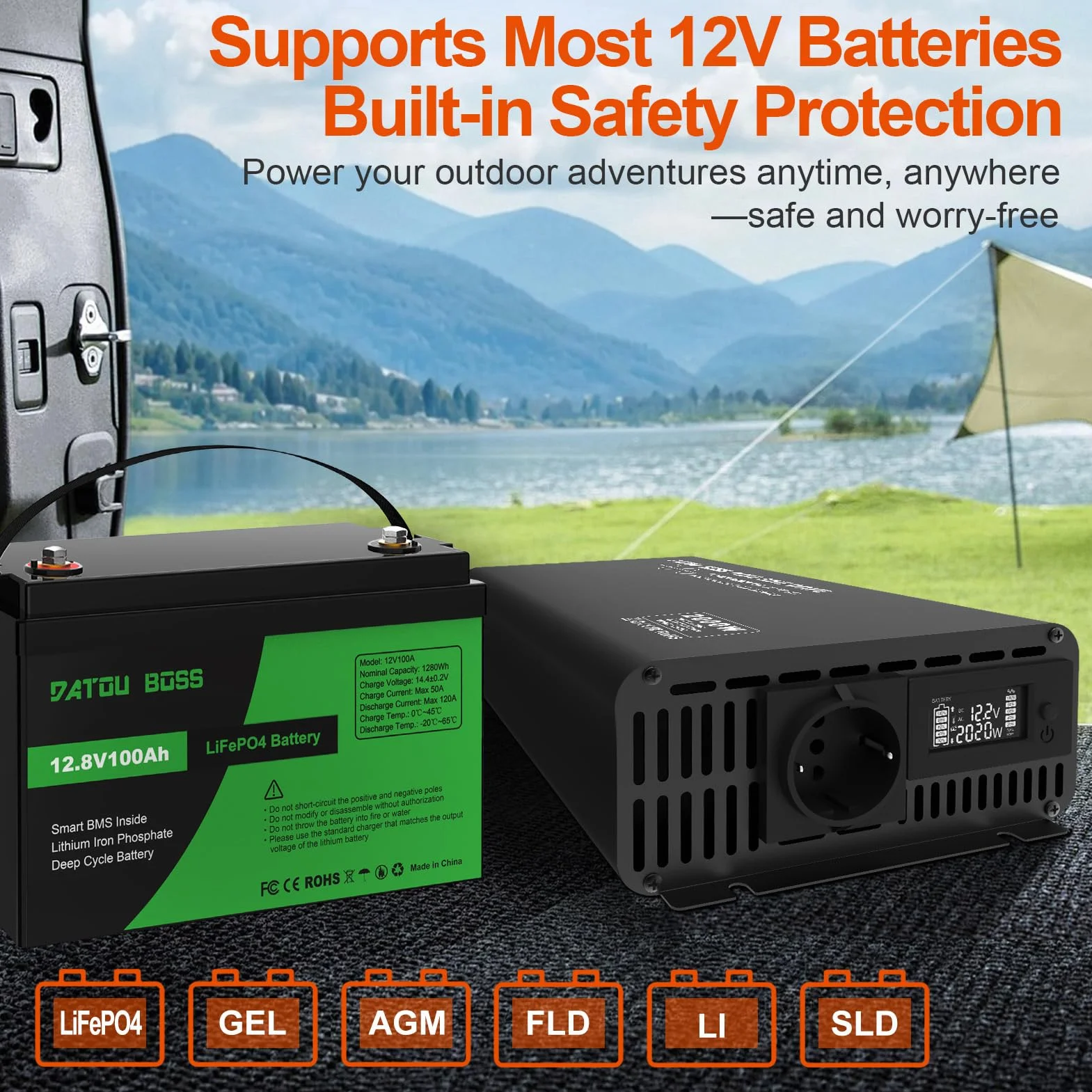 DATOUBOSS Inverter 12v 220v Onda Pura 2000W/4000W Inverter Convertitore con Telecomando 1 Prese EU e Display LCD per Auto,Camion, Camper