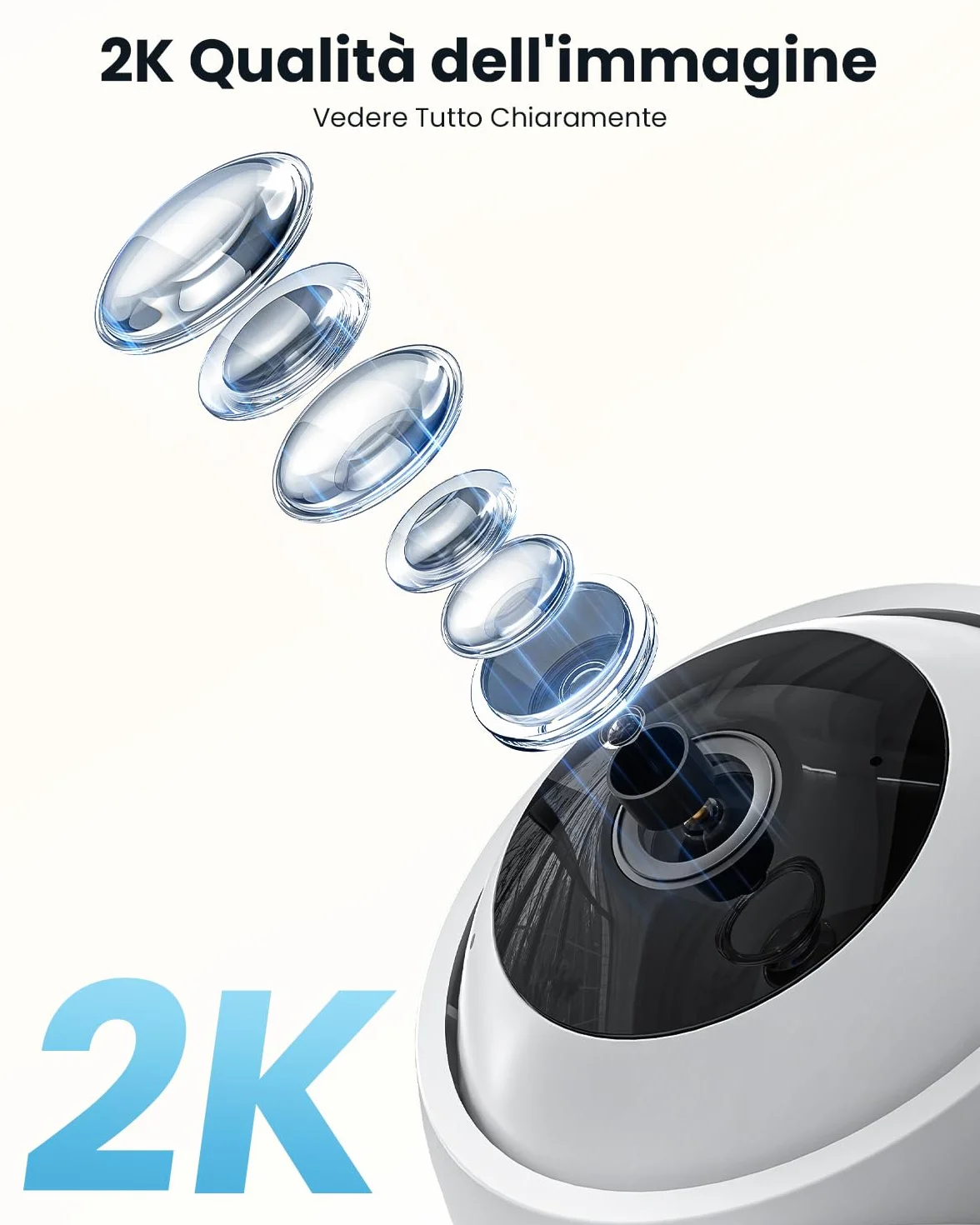 ieGeek 2K Telecamera WiFi Interno 2,4/5GHz, Videocamera Sorveglianza Interne con Tracciamento Automatico e Rotazione a 360°, Registrazione 24/7, Visione Notturna, Audio Bidirezionale, SC1, Bianco/2pcs