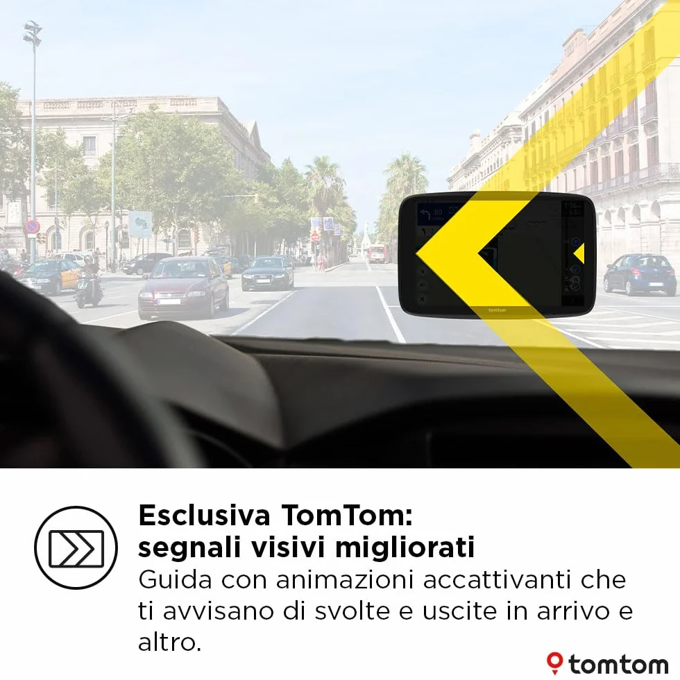 TomTom Navigatore per auto GO Navigator (schermo extra large da 7", traffico in tempo reale, 12 mesi di avvisi autovelox, mappe europee, aggiornamenti Wi-Fi, servizi Premium, supporto Click-and-drive)