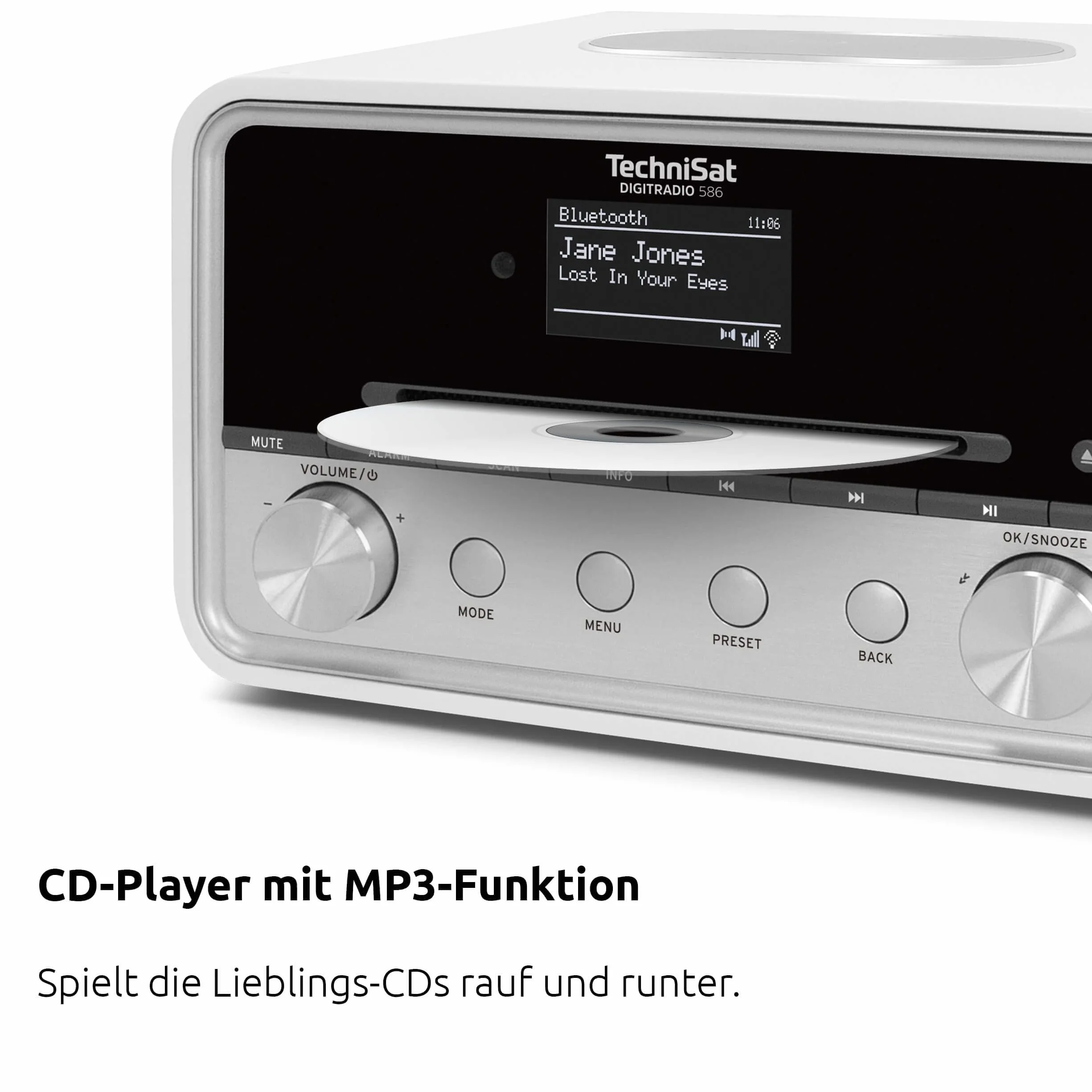 TechniSat DIGITRADIO 586 Radio ibrido DAB+ Internet FM Bluetooth Spotify ricarica wireless controllo app OLED USB CD MP3 AUX 20 W bianco