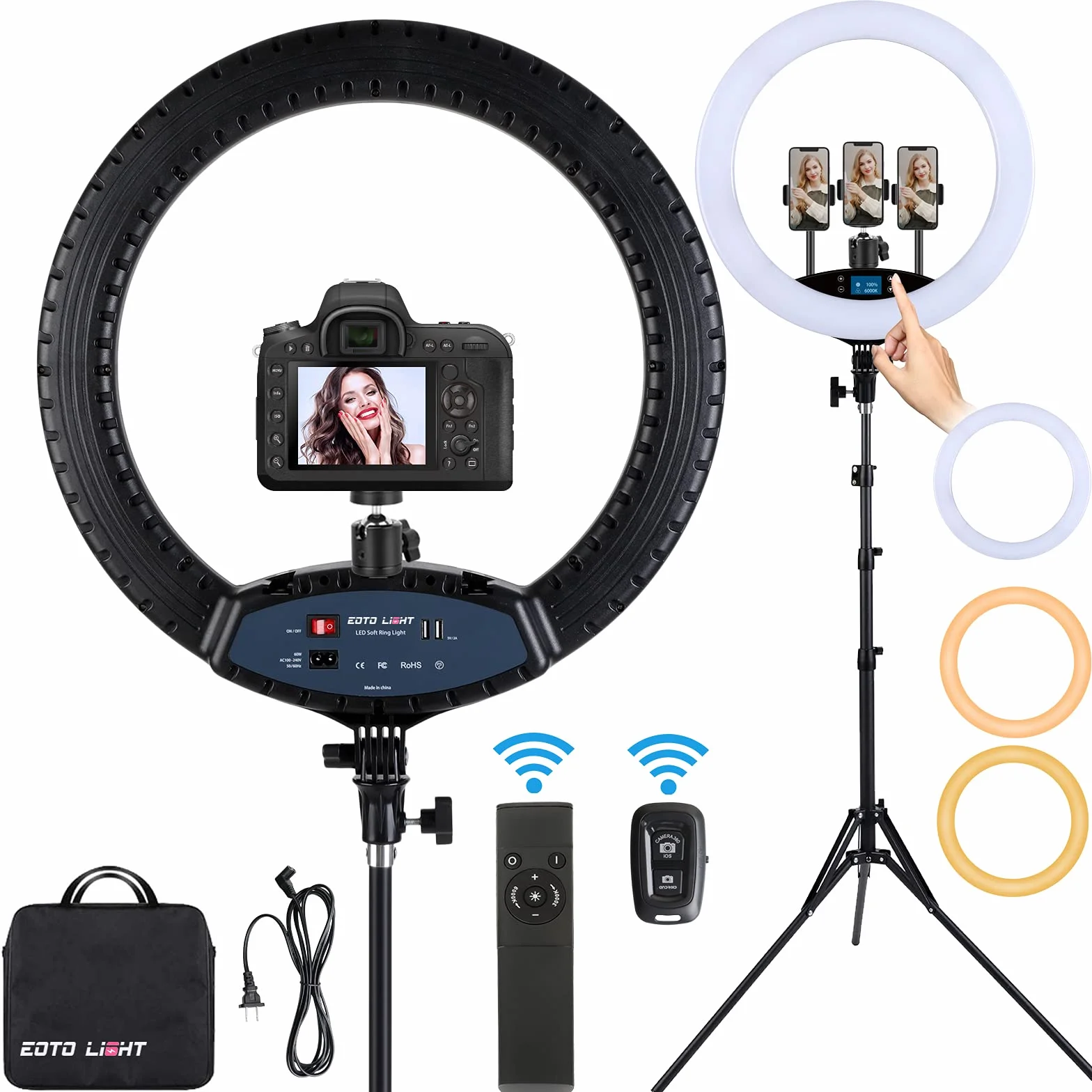 EOTO LIGHT 19 pollici LED Anello Luce con Treppiede per Selfie, Makeup, Vlog, CRI>97, Telecomando