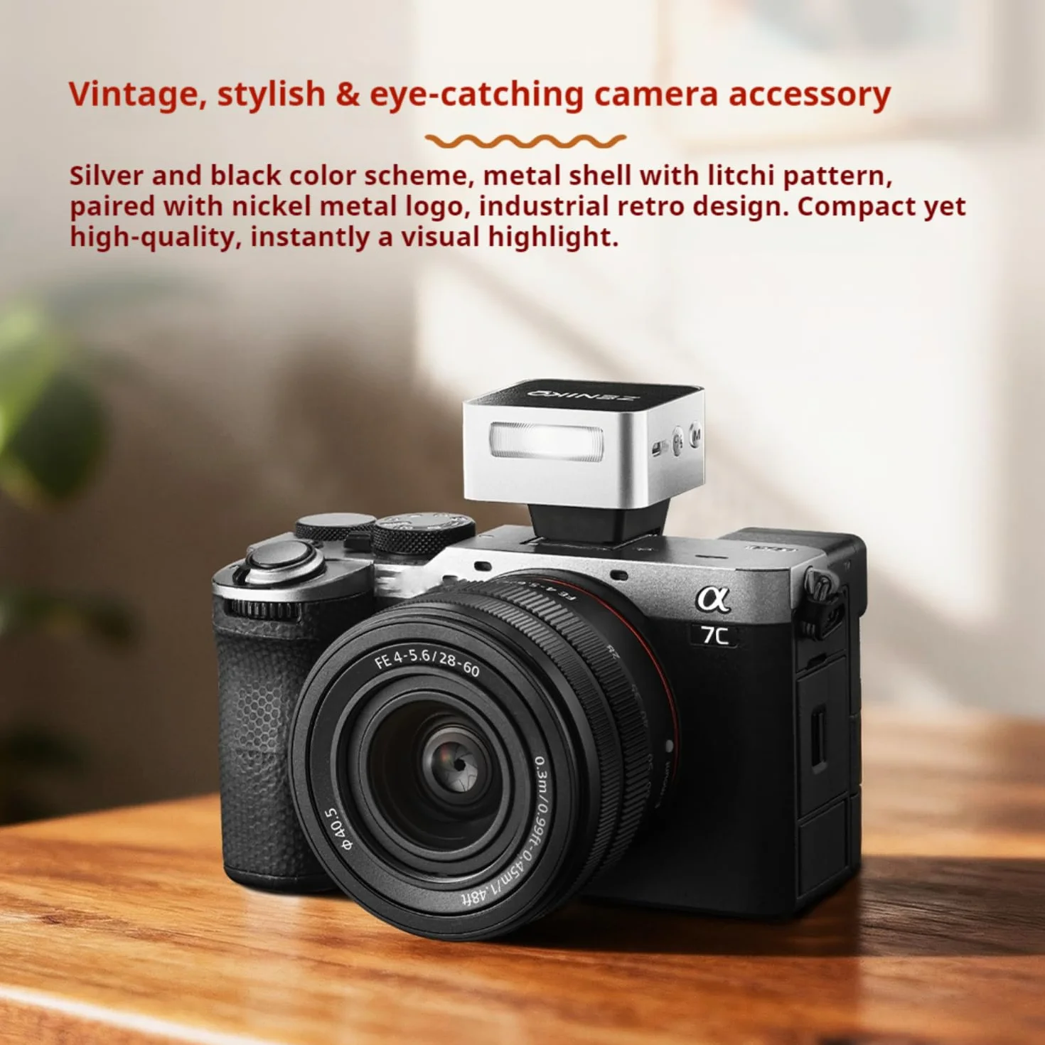 ZENIKO ZT08 F - Mini flash TTL per fotocamere Fuji da 47 g, ricarica USB-C, grandangolo da 28 mm, design retrò con display OLED, 740 flash completo, compatto e facile da viaggiare (argento)