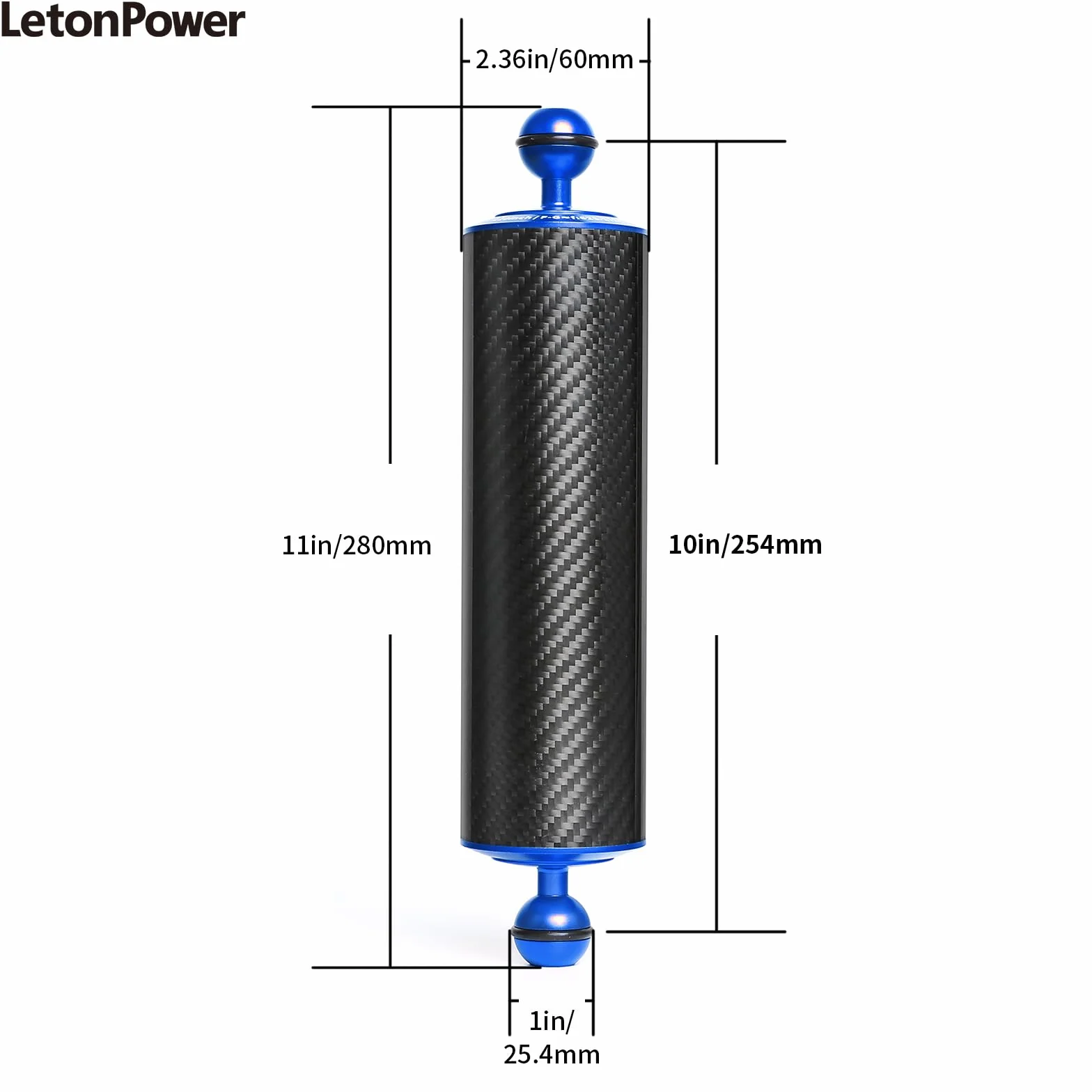 10" braccio galleggiante subacqueo in fibra di carbonio, sistema di illuminazione con bracci galleggianti a doppia galleggiabilità da 1" per vassoio da immersione, luce video/strobo (2pack)