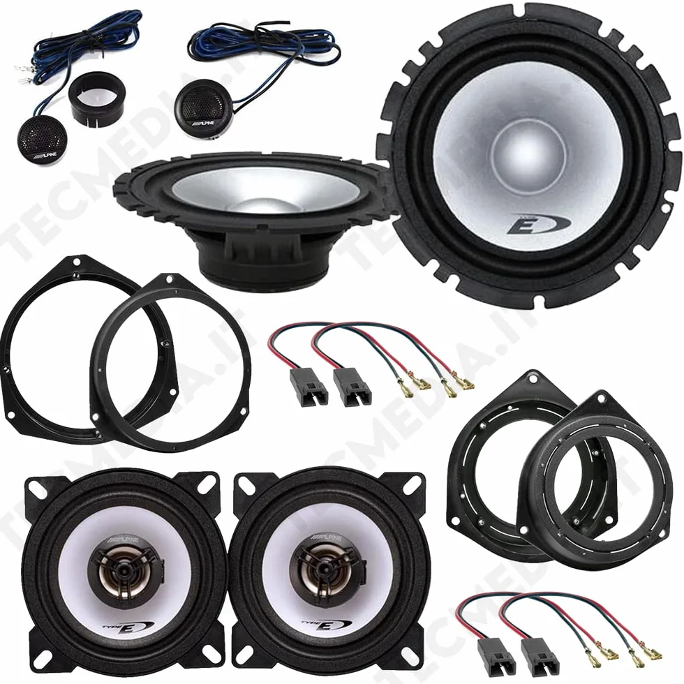 Kit 6 Casse Altoparlanti Alpine per Opel Corsa D 2006> Kit Anteriore e Posteriore con Adattatori e Connettori Inclusi