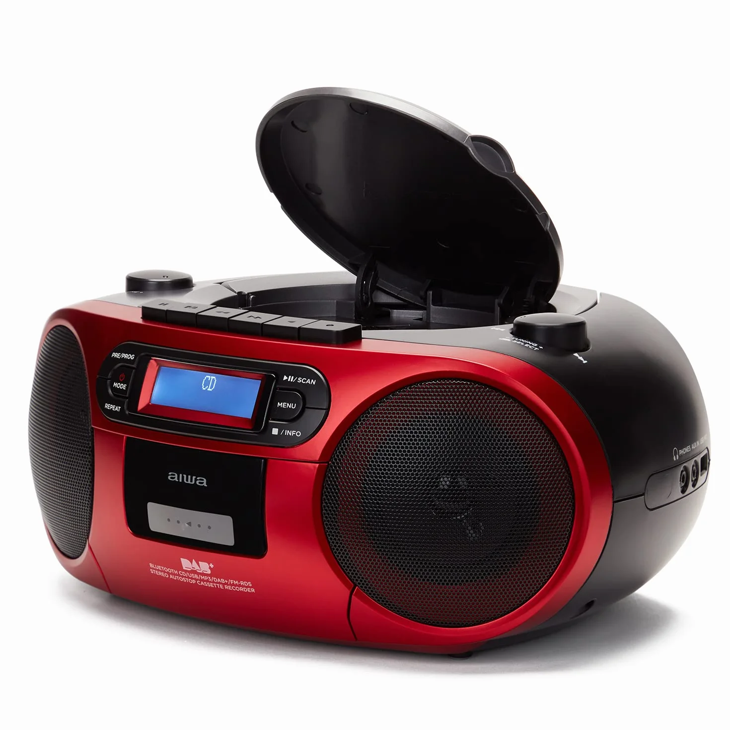 ALTAVOCES BLUETOOTH CON LECTOR DE CD MP3 CASETES Y USB AIWA BOOMBOX BBTC-660DAB RED RADIO BT 5.0 6W RMS JACK 3.5