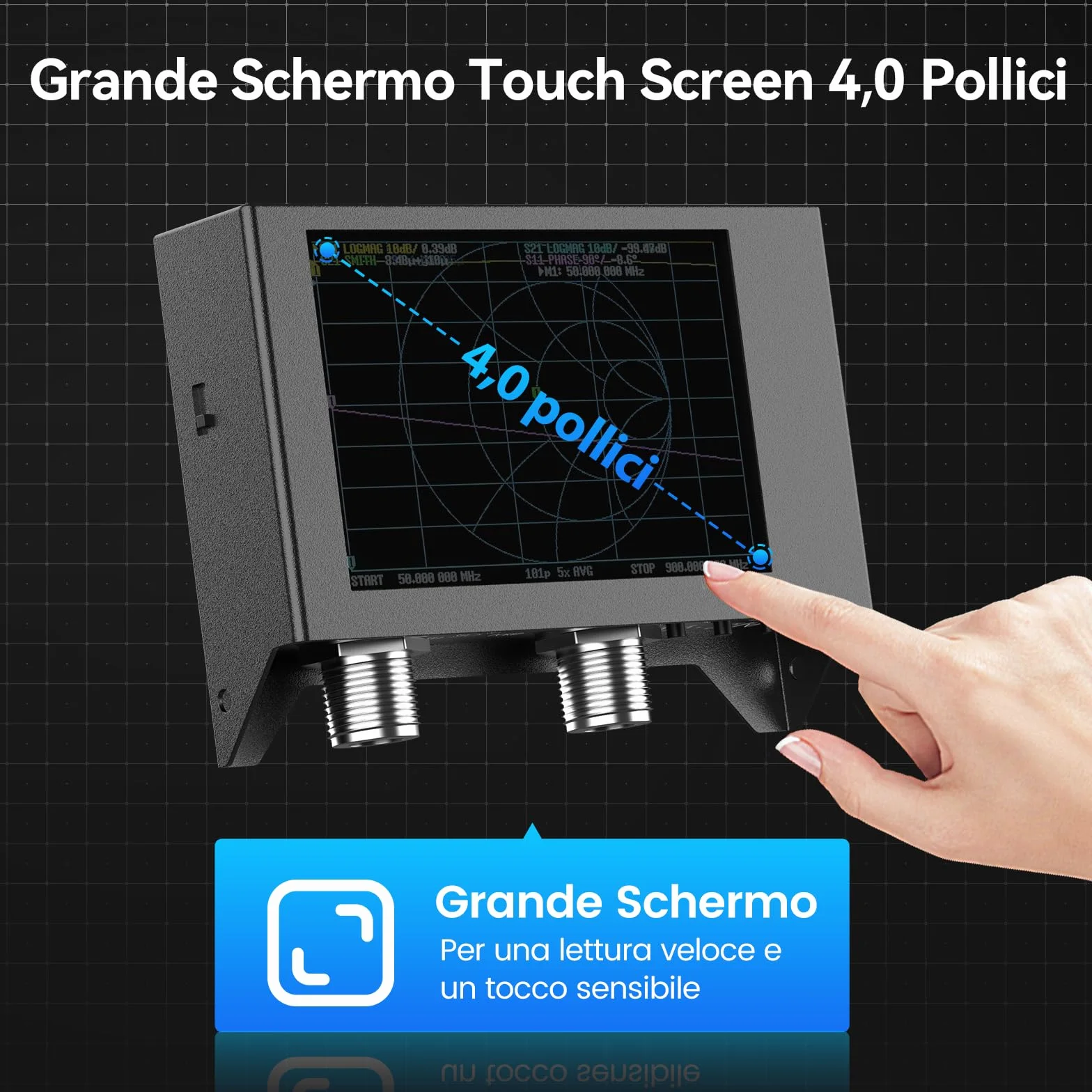 Seesii NanoVNA SAA-2N Analizzatore di Antenna, Analizzatore di Rete Vettoriale 4 Pollici LCD 50KHz-3GHz HF VHF UHF per Misurazione S Parametri e Smith Chart con Borsa Portatile