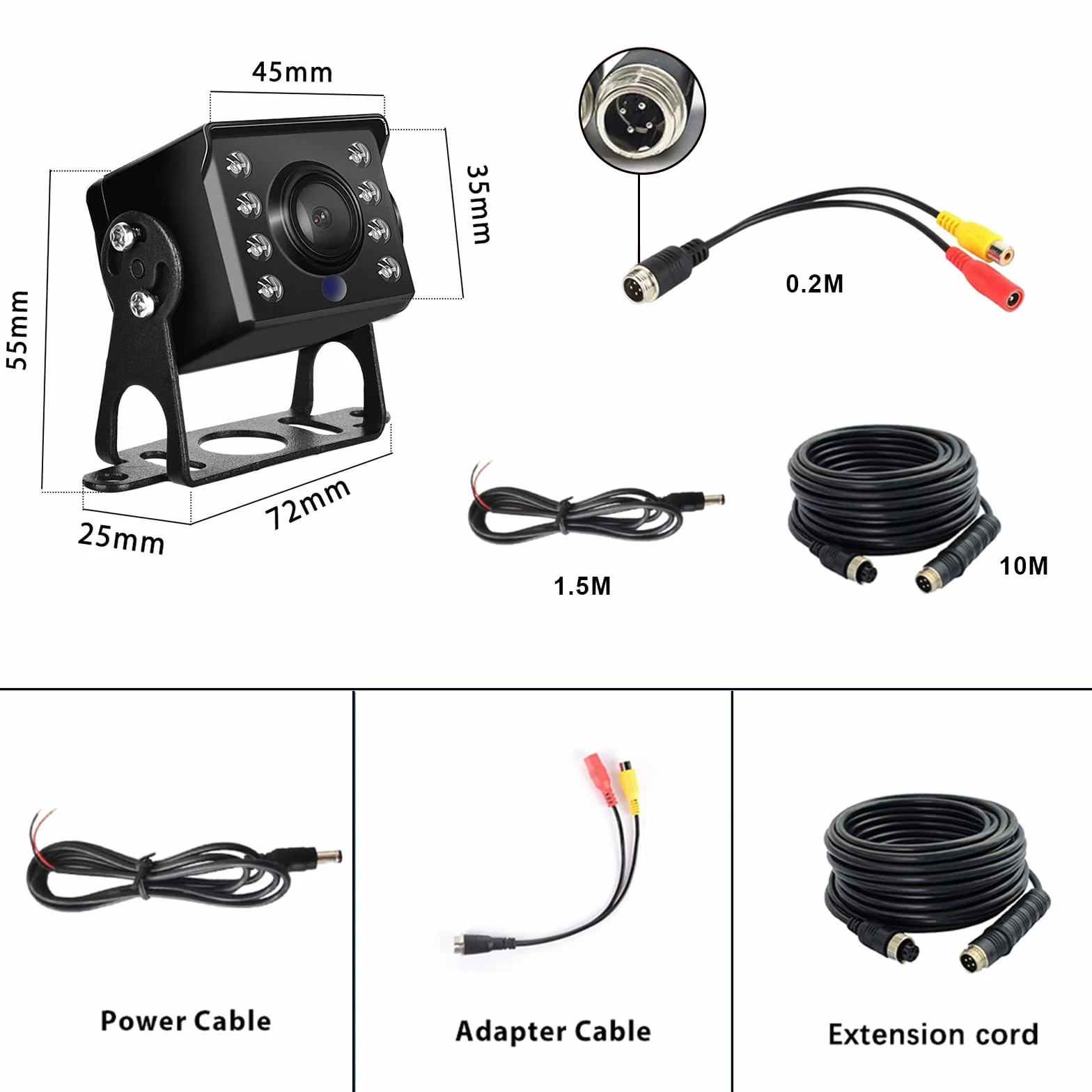 Hodozzy AHD & CVBS Telecamera Posteriore 4 Pin Cavo Connettore RCA, IP69 Impermeabile Telecamera di Retromarcia 18 IR Visione Notturna Telecamera di Backup per Auto 12V Telecamera + 10 Metri di Cavo