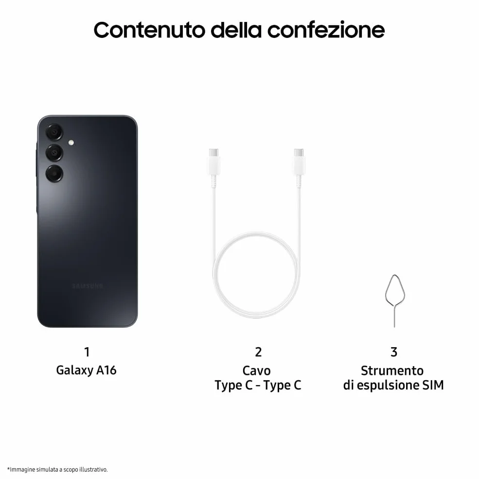 Samsung Galaxy A16 Smartphone Android 14, Display Super AMOLED 6.7" FHD+, 4GB RAM, 128GB, Batteria 5.000 mAh, Resistenza IP54, memoria espandibile fino a 1.5TB, Black [Versione Italiana]