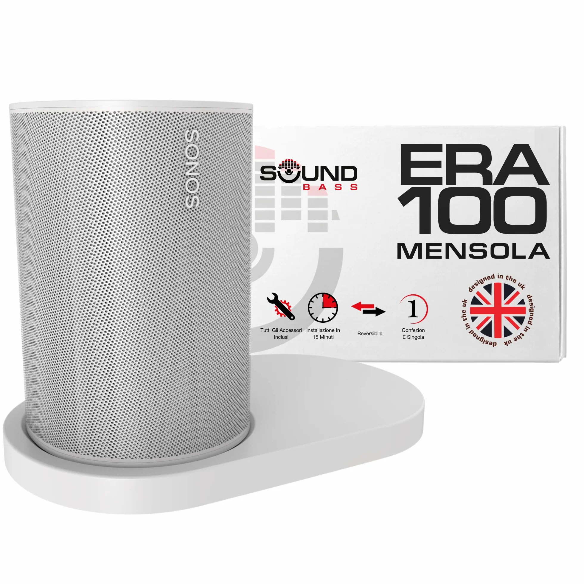 Supporto a Mensola da Parete ERA 100 Bianco per Sonos ERA100 & ERA 100 SL, Singolo, Gestione Cavi