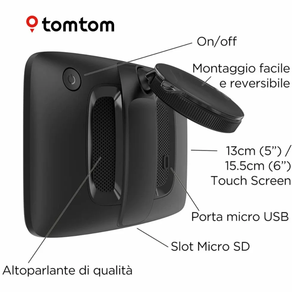 TomTom Navigatore Satellitare per Auto GO Classic, 6 Pollici, con Traffico, Tutor e Autovelox di Prova, Mappe Europa, Aggiornamenti Tramite WiFi, Supporto Reversibile Integrato