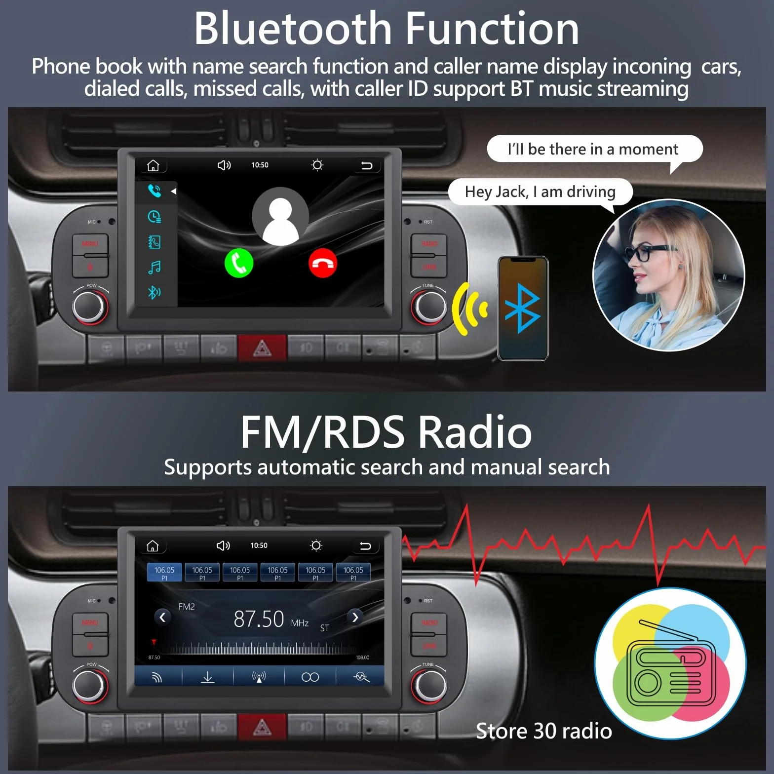 Autoradio per Fiat Panda 2013-2020 con Carplay/Android Auto/Mirrorlink Radio Schermo tattile Supporto, 7 pollici Touchscreen Bluetooth/FM/AM/USB/EQ