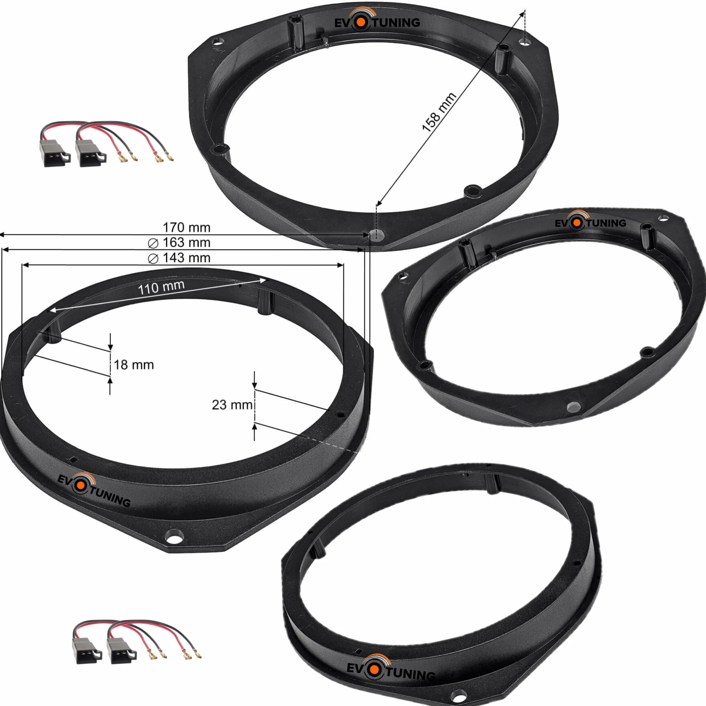 Kit 6 Casse Altoparlanti per Fiat 500L e 500X Anteriori e Posteriori compatibile con Hertz DSK165.3+DCX165.3 Set 2 Woofer 2 Tweeter 2 Coassiali 4 Anelli 4 Cavi (No Plug and Play)