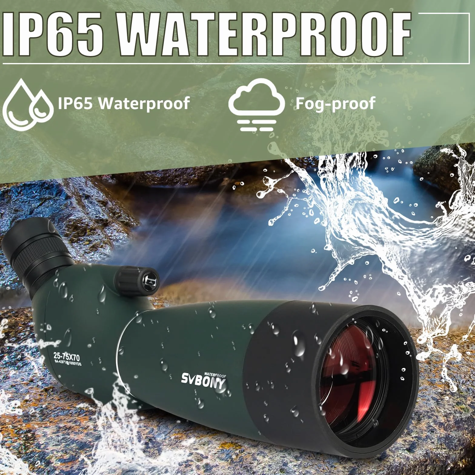 Svbony SV28PLUS Cannocchiale, con Treppiede, 25-75x70mm HD BAK4, A5 Rosso Vino FMC Impermeabile,Cannocchiale Terrestre con Adattatore Telefono Borsa, per Tiro a Segno Tiro, con l'arco Birdwatching