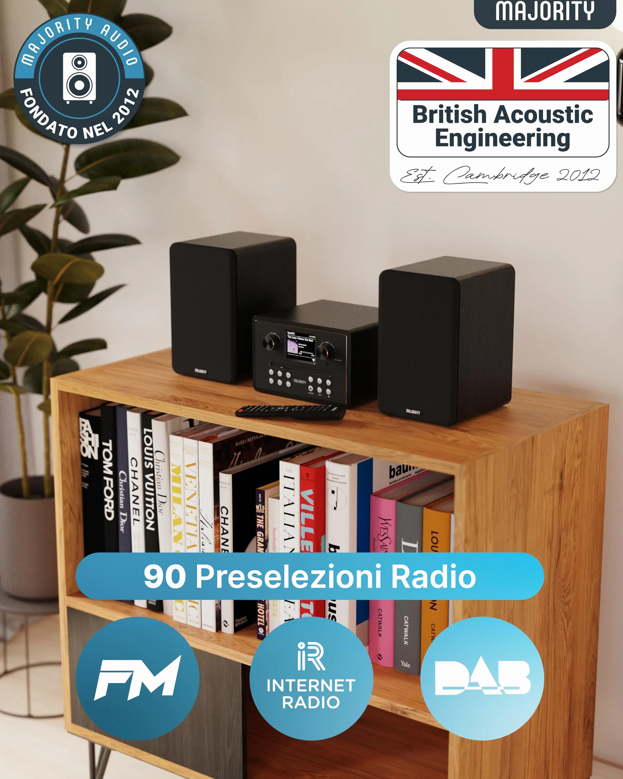 MAJORITY Homerton HiFi Impianto Stereo Casa Radio DAB/DAB+ FM Internet Radio Lettore CD Bluetooth 5.3 WiFi Dual Band Spotify Connect