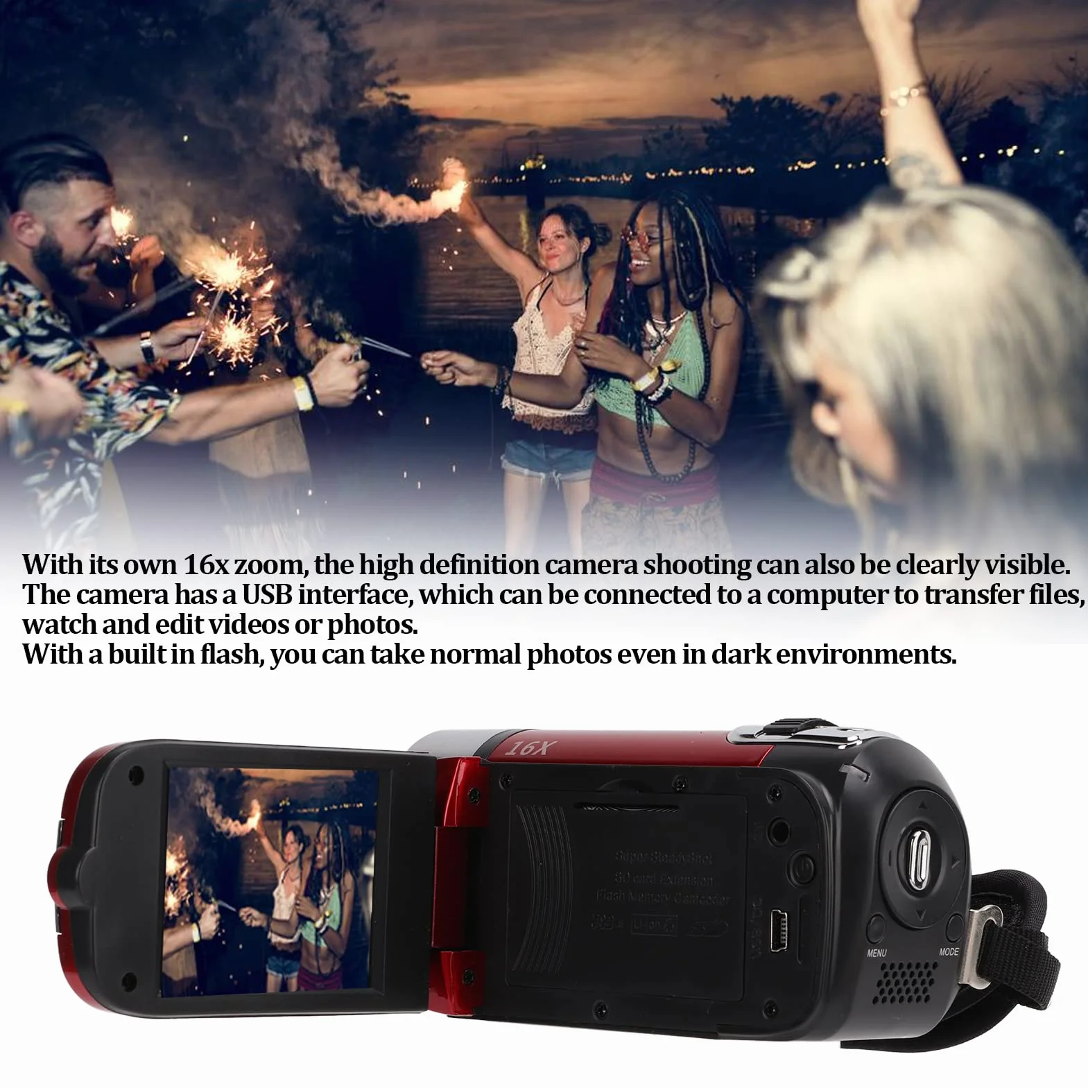 Greensen Videocamera Digitale 4K 48MP, Videoregistratore con Zoom Digitale 16X Videocamera con Schermo Rotante a 270° da 2,7 Pollici per Principianti e Bambini (rosso)