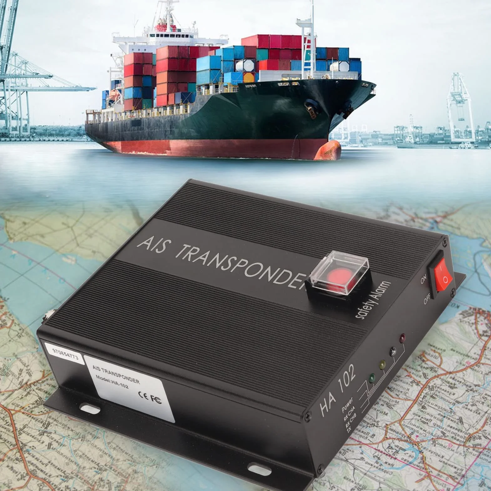Elprico Ricetrasmettitore AIS Marino, Transponder Doppio Canale 156,025-162,025 MHz z Przyciskiem SOS