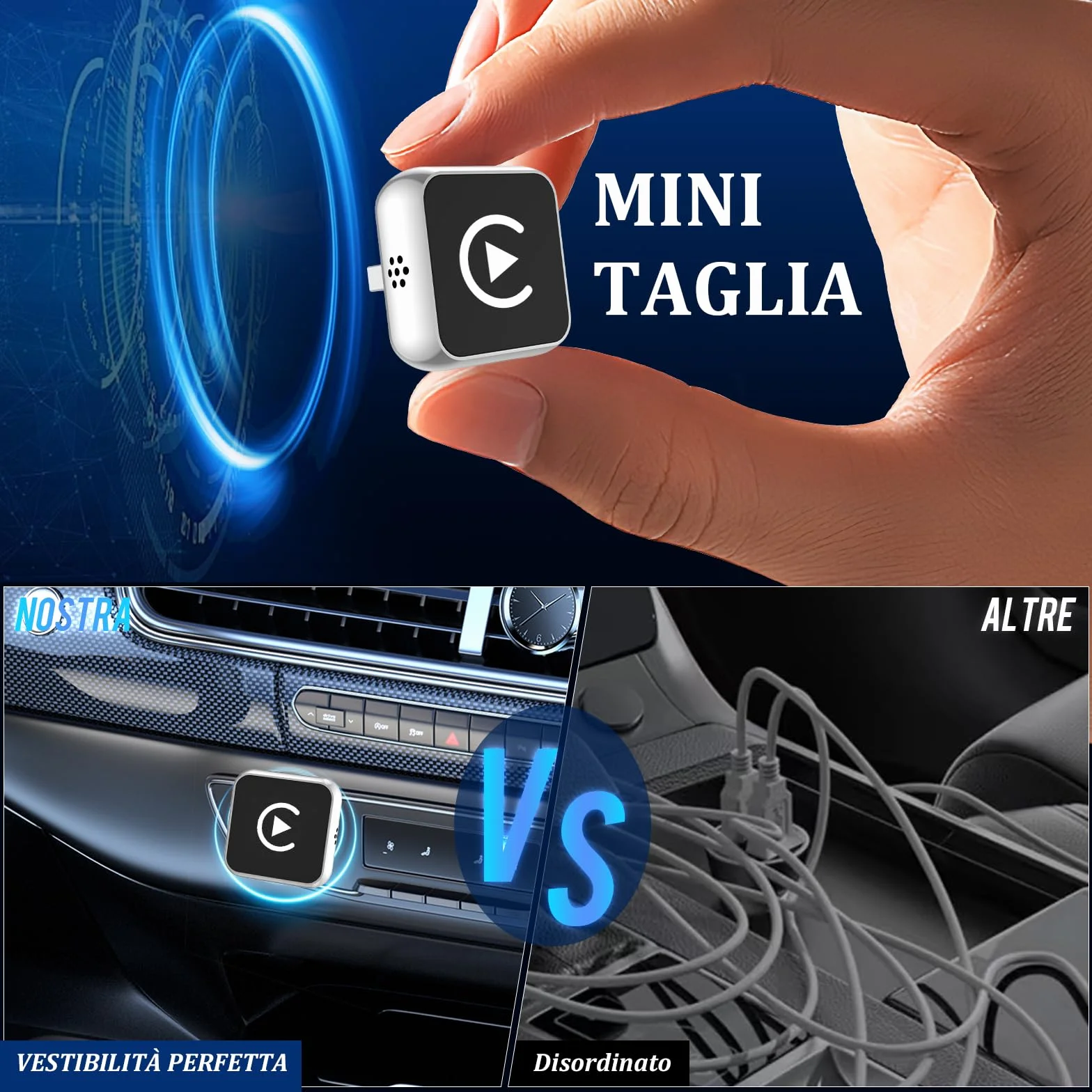 Adattatore Wireless Android Auto CarPlay 2-in-1 USB Type-C per Apple, Chiavetta Dongle Compatibile con iPhone iOS 10+ e Android 11+, Argento