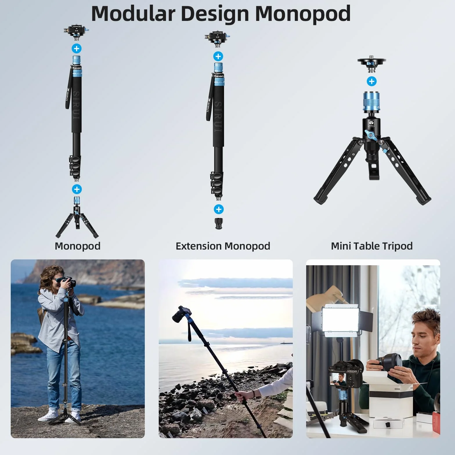 SIRUI Monopiede in alluminio con piedini, monopiede professionale da 192,5 cm per fotocamere, monopiede compatto da viaggio con piastra a sgancio rapido, carico massimo 15 kg, compatibile con