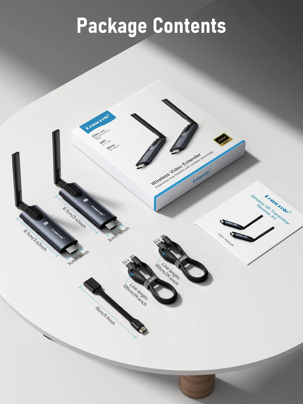 Trasmettitore HDMI wireless e 2 ricevitori, Lemorele 1080P – Trasmissione wireless HDMI, supporta 1 trasmettitore per 4 ricevitori. Streaming video massimo da laptop, fotocamera o TV box a HDTV