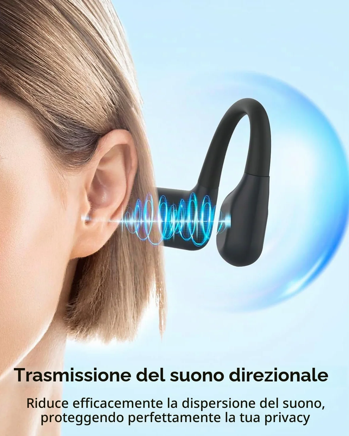 MONODEAL Cuffie da nuoto IP68 impermeabili con suono osseo Bluetooth 5.4, cuffie Bone Conduction Headphones con memoria lettore MP3 da 8 GB, cuffie aperte per nuoto corsa