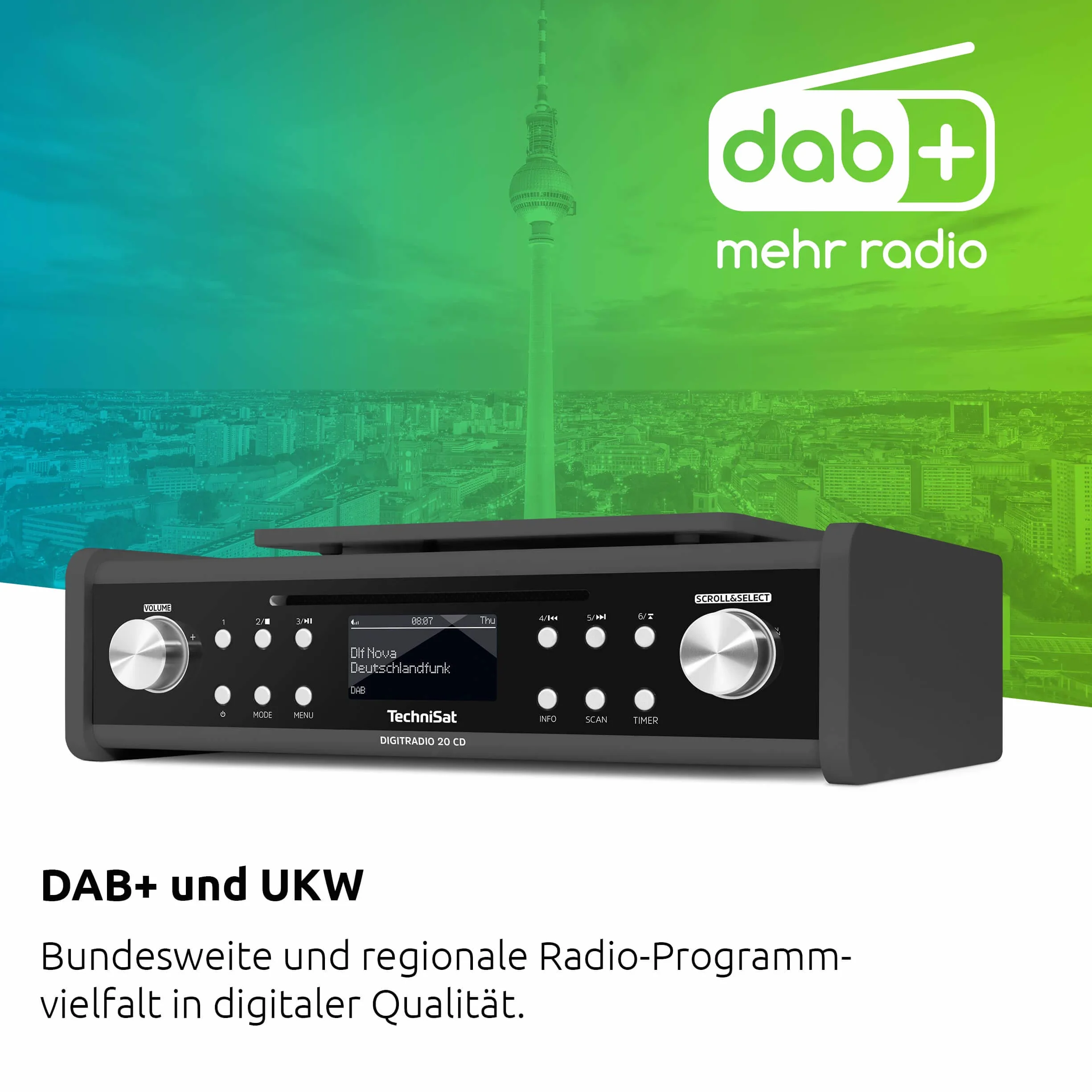 TechniSat DIGITRADIO 20 CD - Moderna e compatta radio DAB+ da cucina e bagno (potente radio FM con lettore CD e orologio) antracite